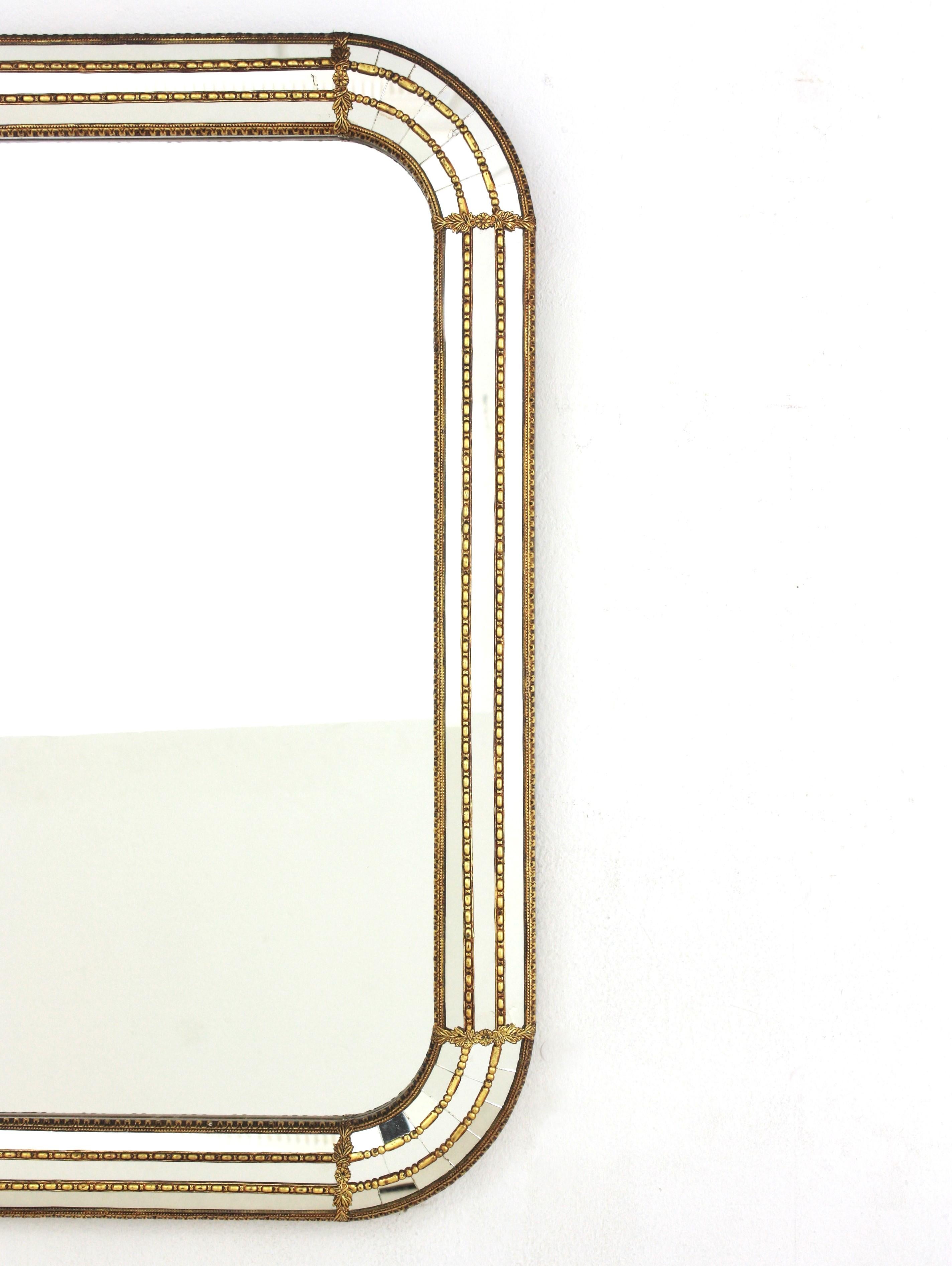 Pair of Venetian Modern Rectangular Mirrors with Brass Details 7