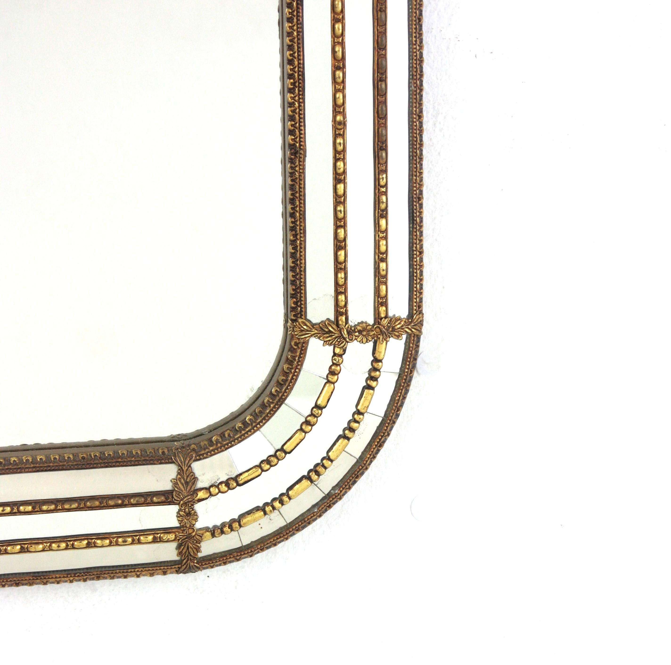 20th Century Pair of Venetian Modern Rectangular Mirrors with Brass Details