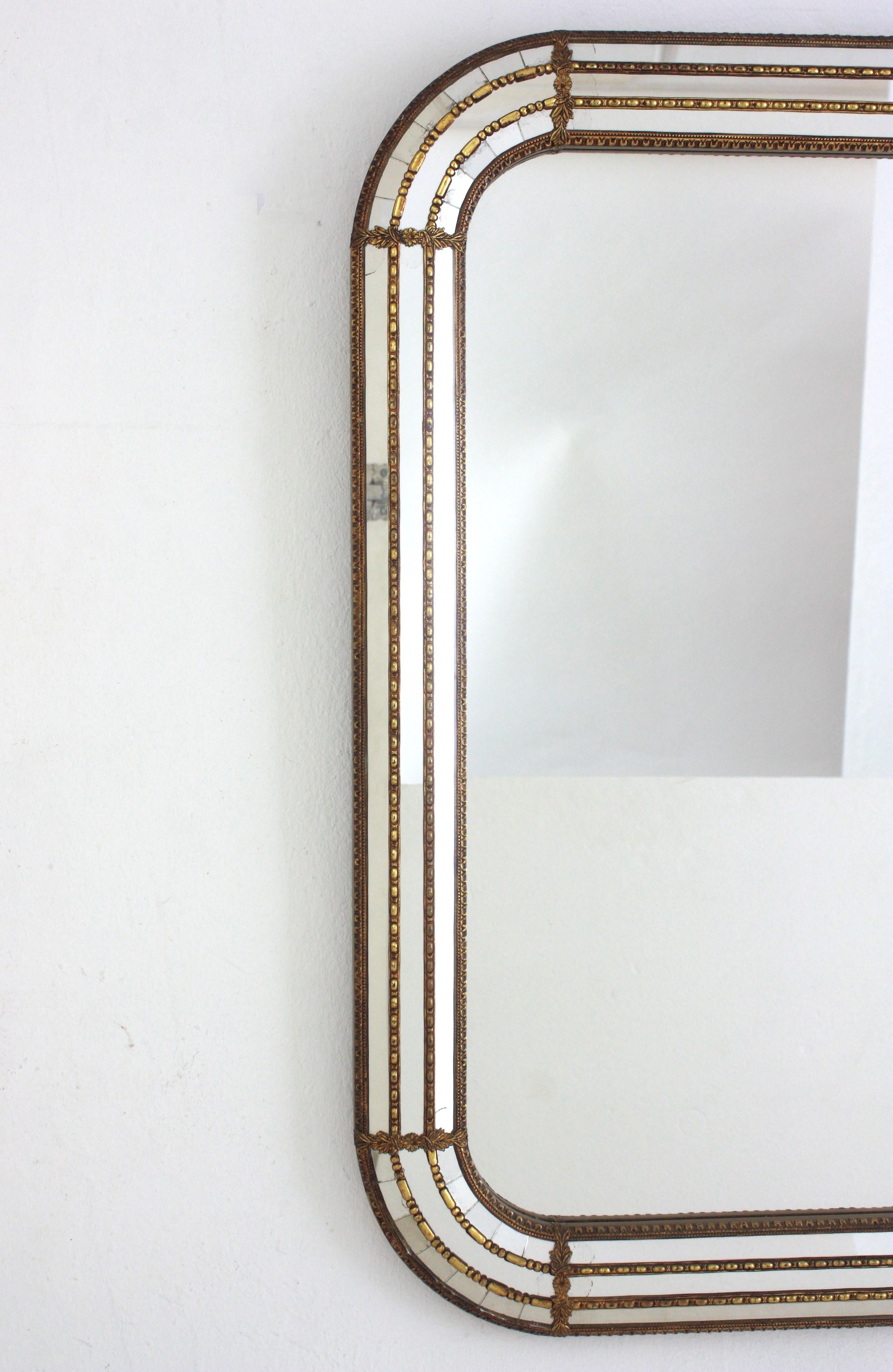 Pair of Venetian Modern Rectangular Mirrors with Brass Details 1