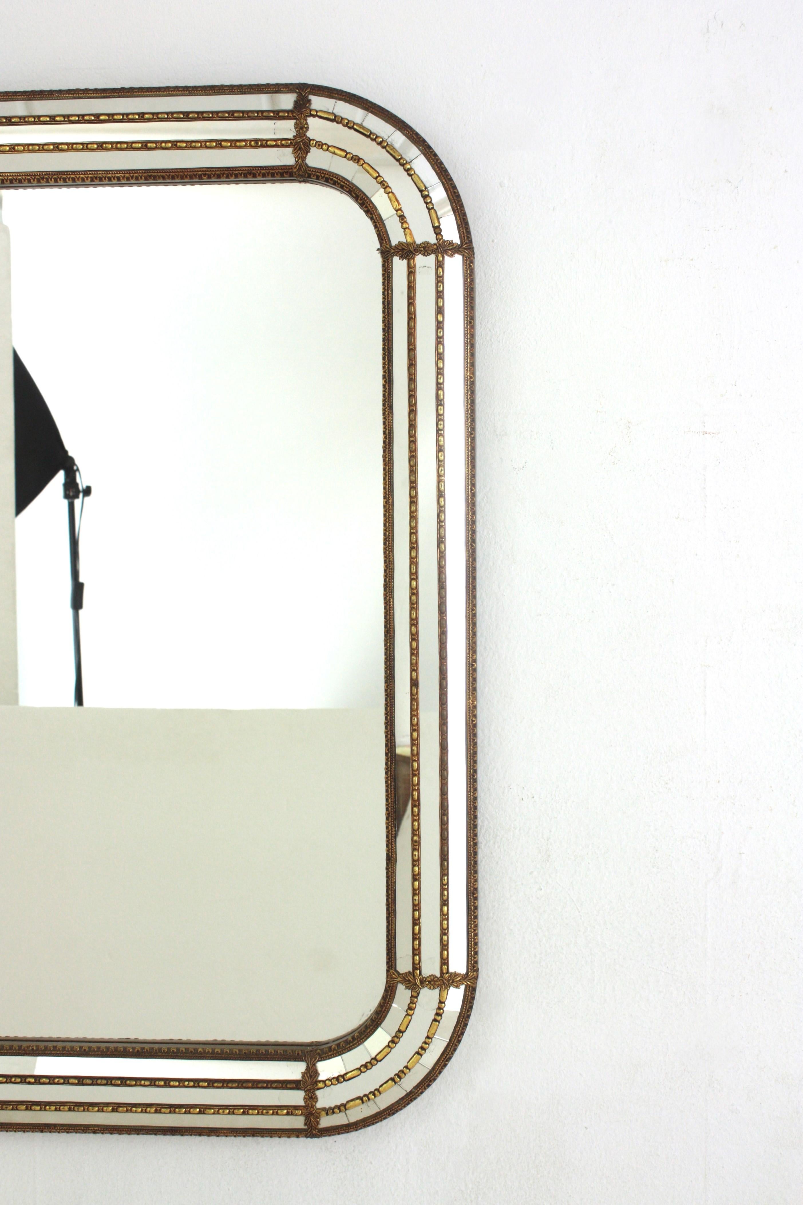 Pair of Venetian Modern Rectangular Mirrors with Brass Details 2