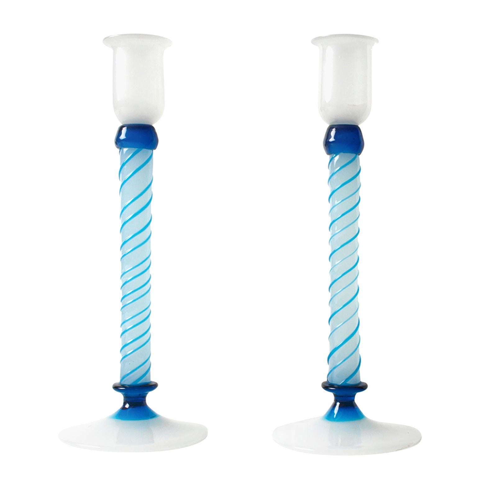 Pair of Venetian Multicolored Glass Candlesticks, Late 19th Century For Sale