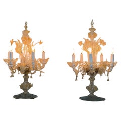 Pair of Venetian Murano glass candelabra with gilding, newly electrified, circa