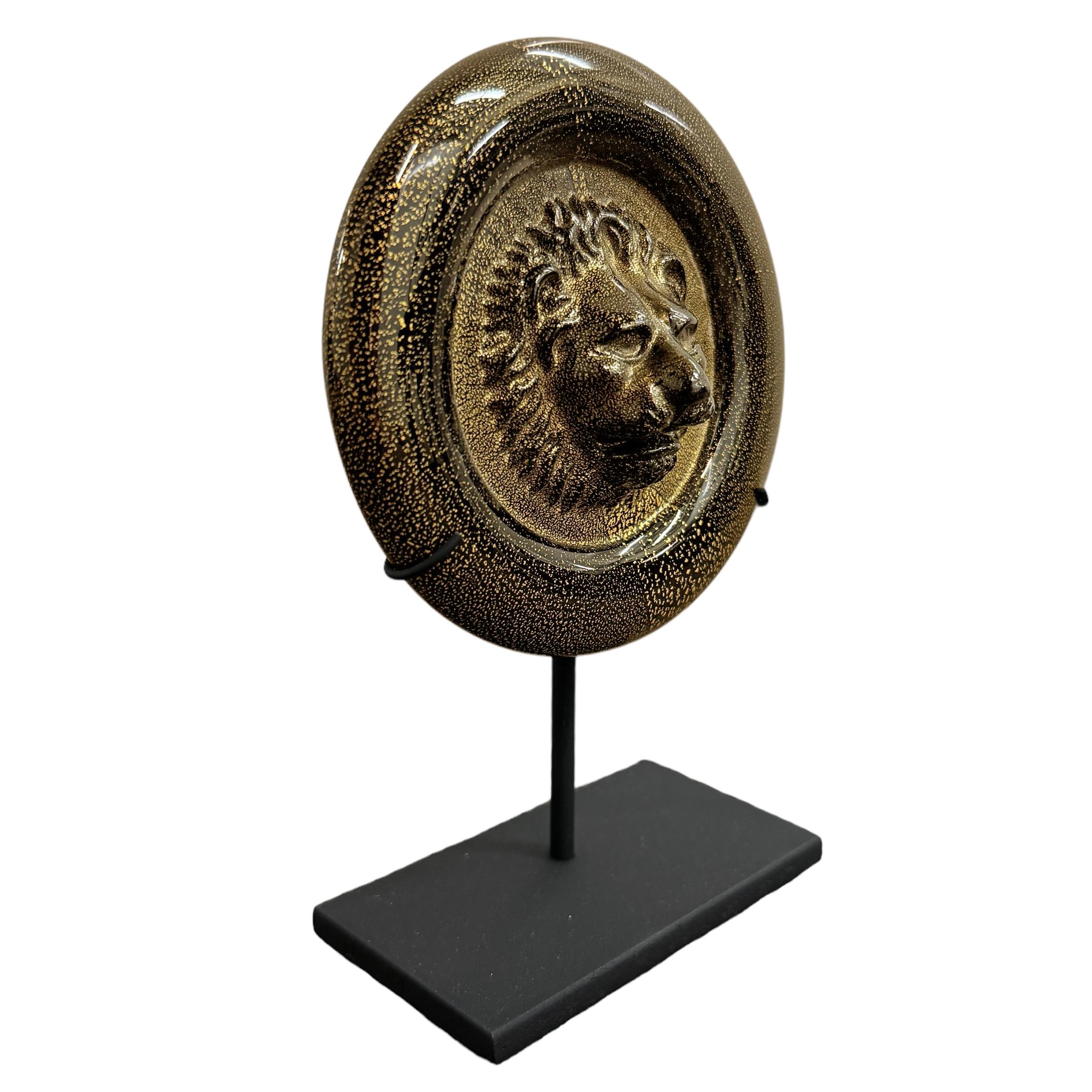 20th Century Pair of Venetian Murano Glass Lion Medallions on Custom Steel Mounts