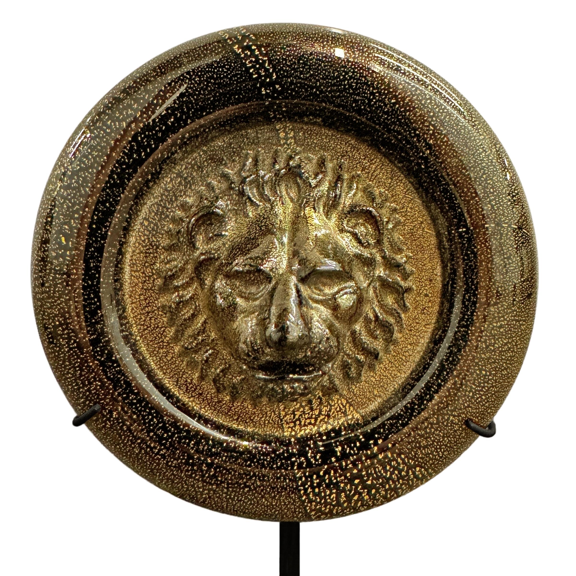 Pair of Venetian Murano Glass Lion Medallions on Custom Steel Mounts 3