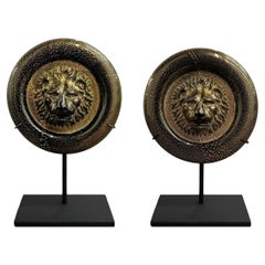 Pair of Venetian Murano Glass Lion Medallions on Custom Steel Mounts