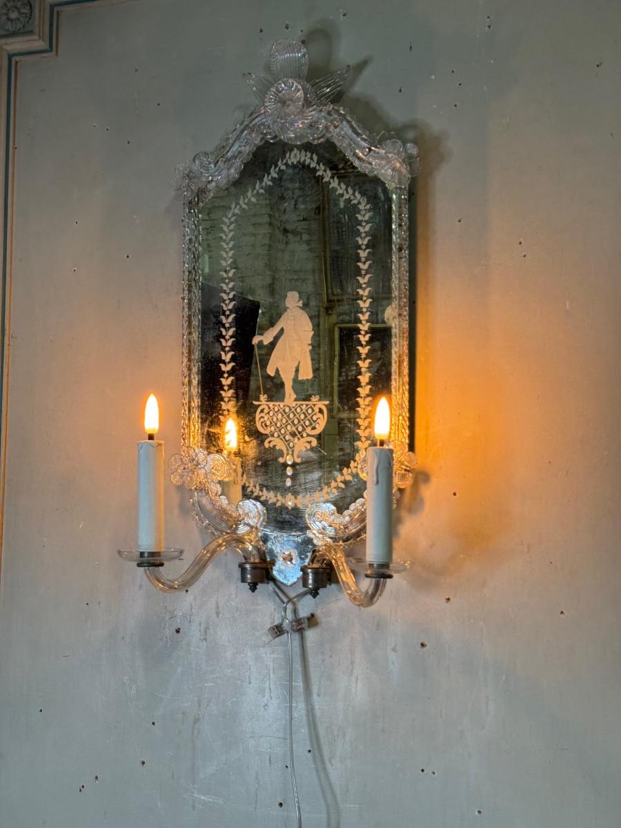 Coppia di specchi da parete in vetro di Murano circa 1900 in vendita 4