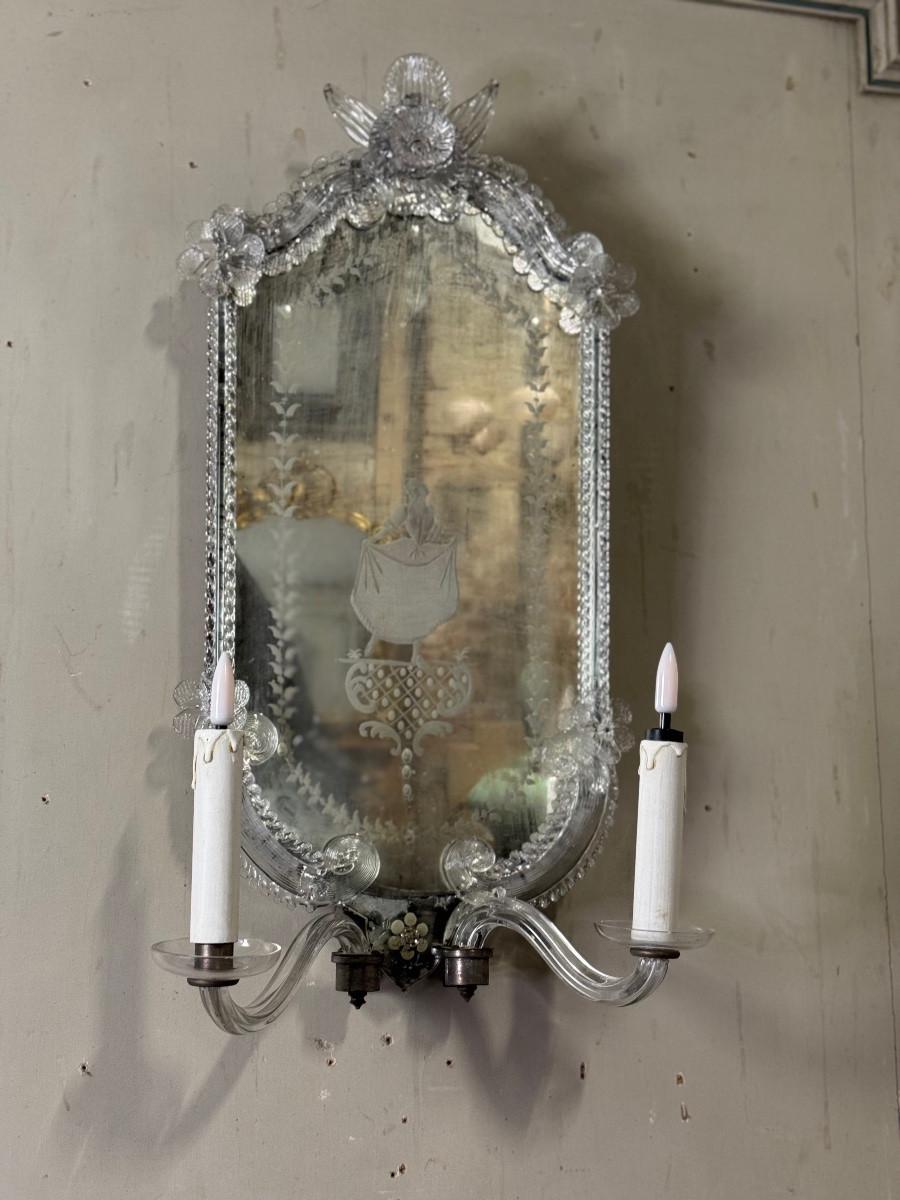 Coppia di specchi da parete in vetro di Murano circa 1900 In condizioni ottime in vendita a Honnelles, WHT
