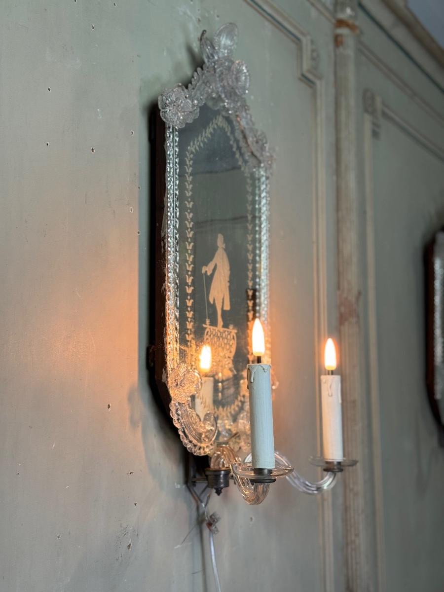 Coppia di specchi da parete in vetro di Murano circa 1900 in vendita 2