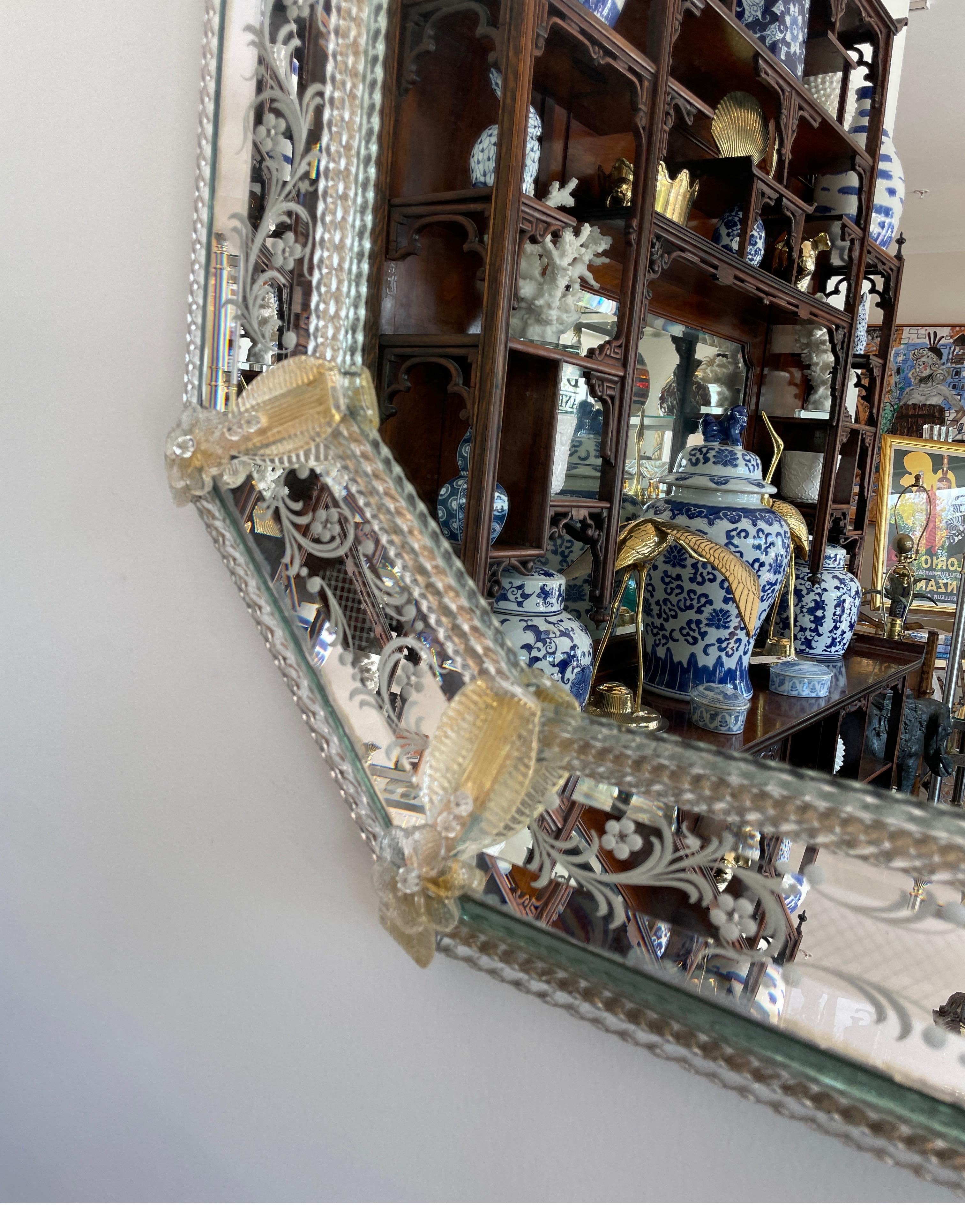 Pair of Venetian Murano Octagon Mirrors In Good Condition In West Palm Beach, FL