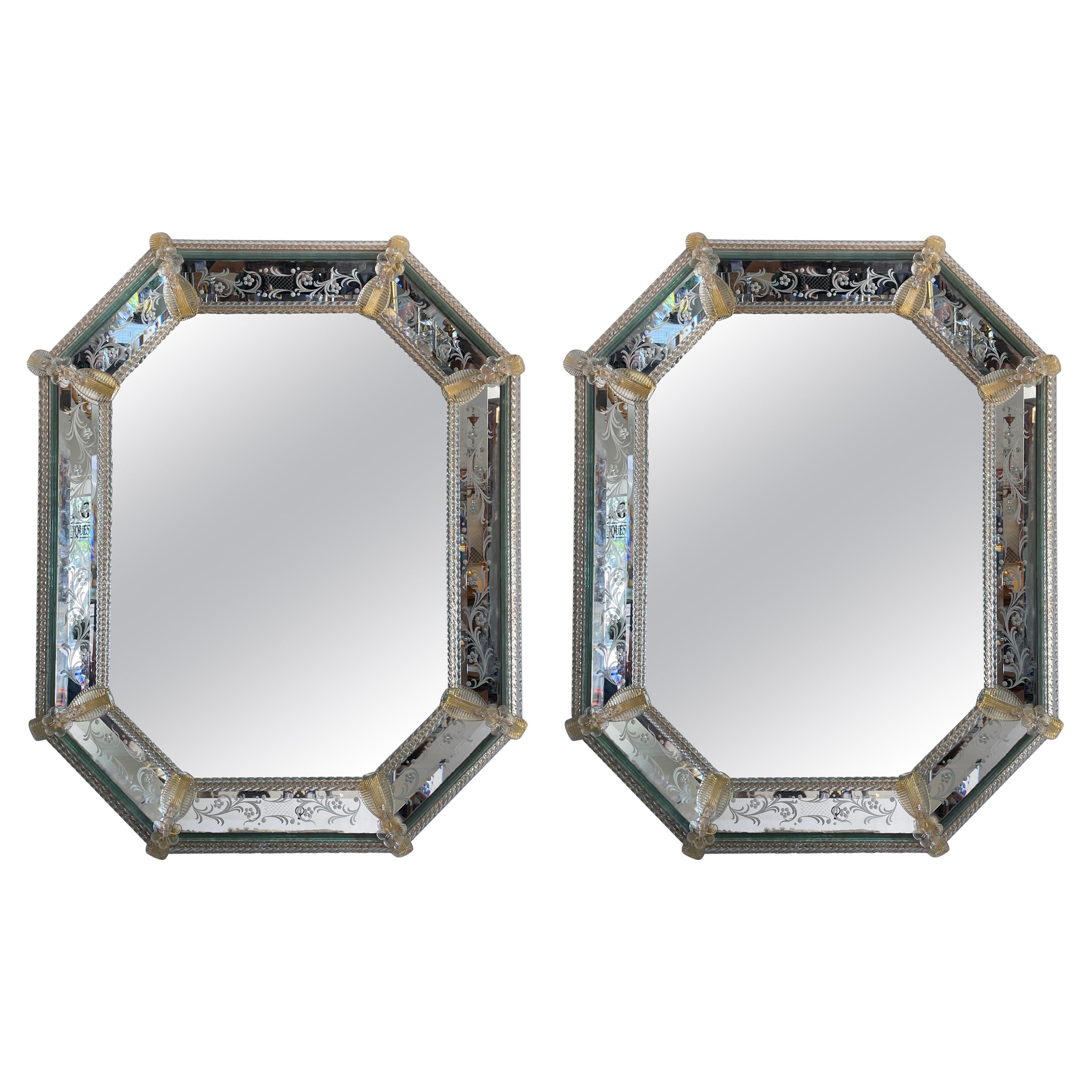 Pair of Venetian Murano Octagon Mirrors