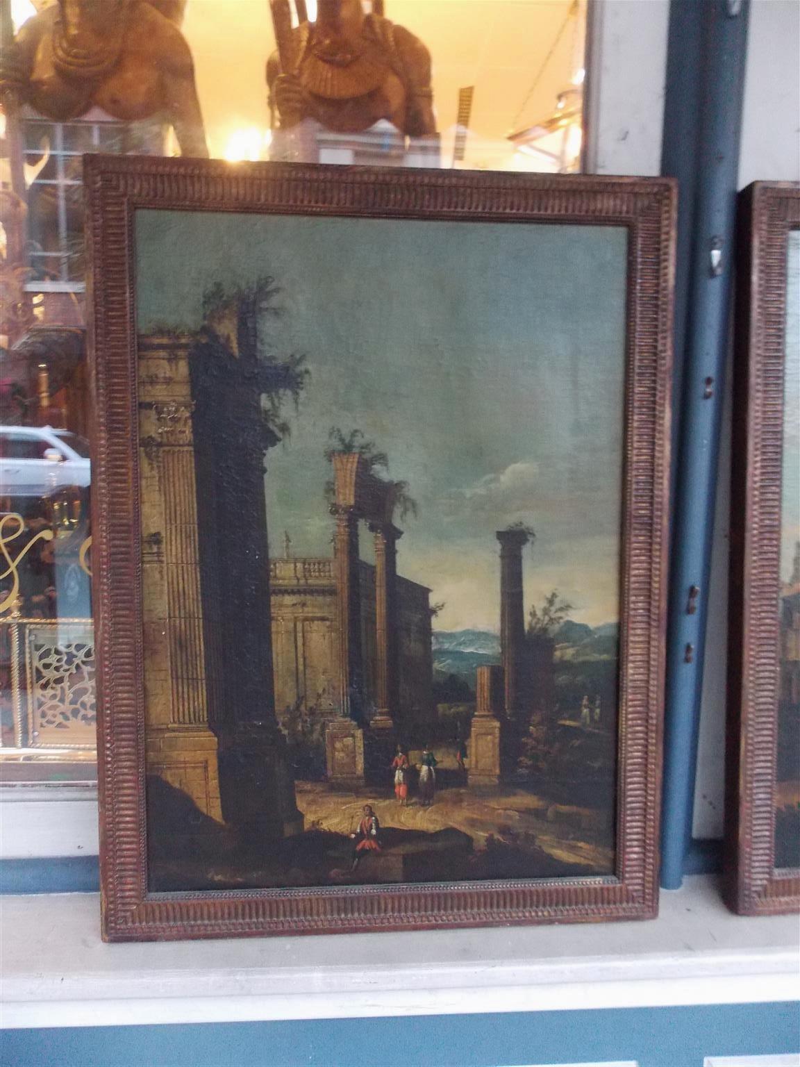 Italian Pair of Venetian Oil on Canvas Paintings in Original Gilt Frames, Circa 1820