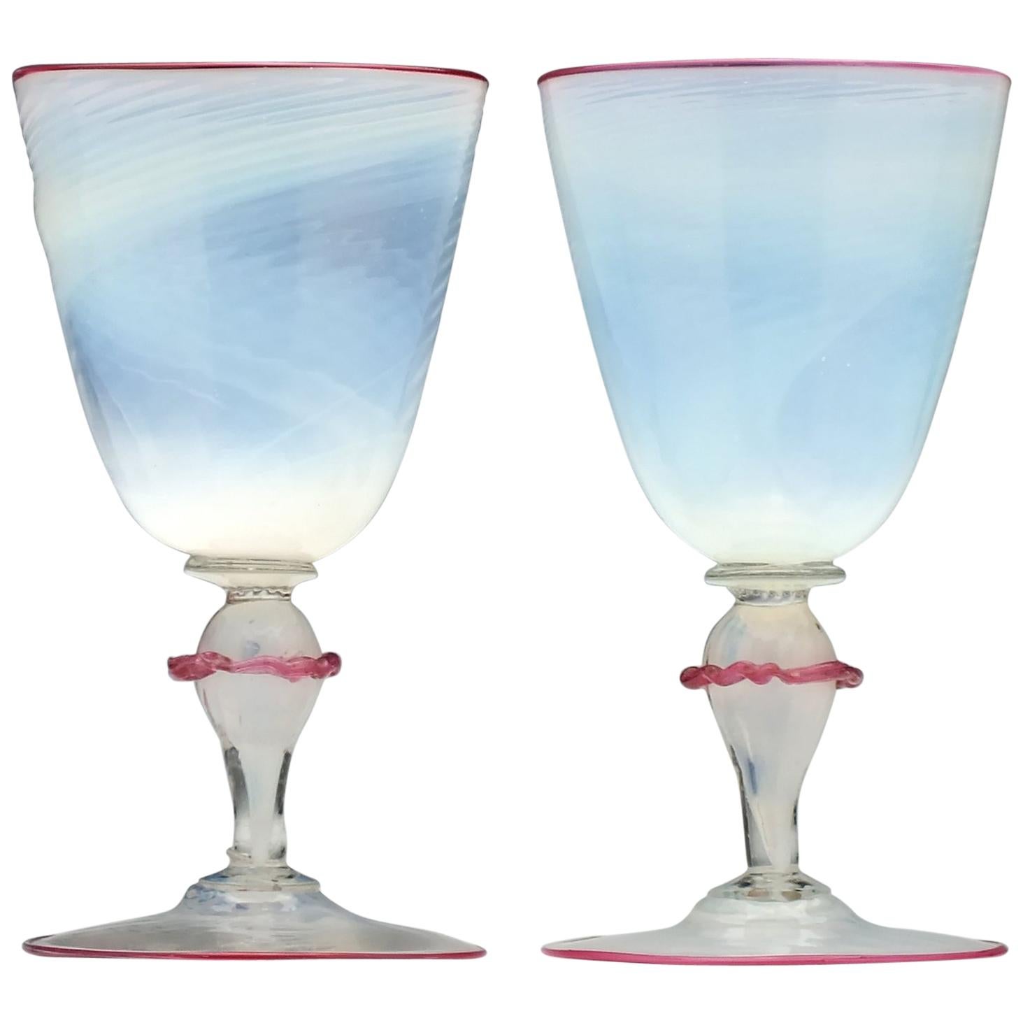 Pair of Venetian Opalescent Wine Glasses, circa 1890