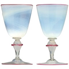 Antique Pair of Venetian Opalescent Wine Glasses, circa 1890