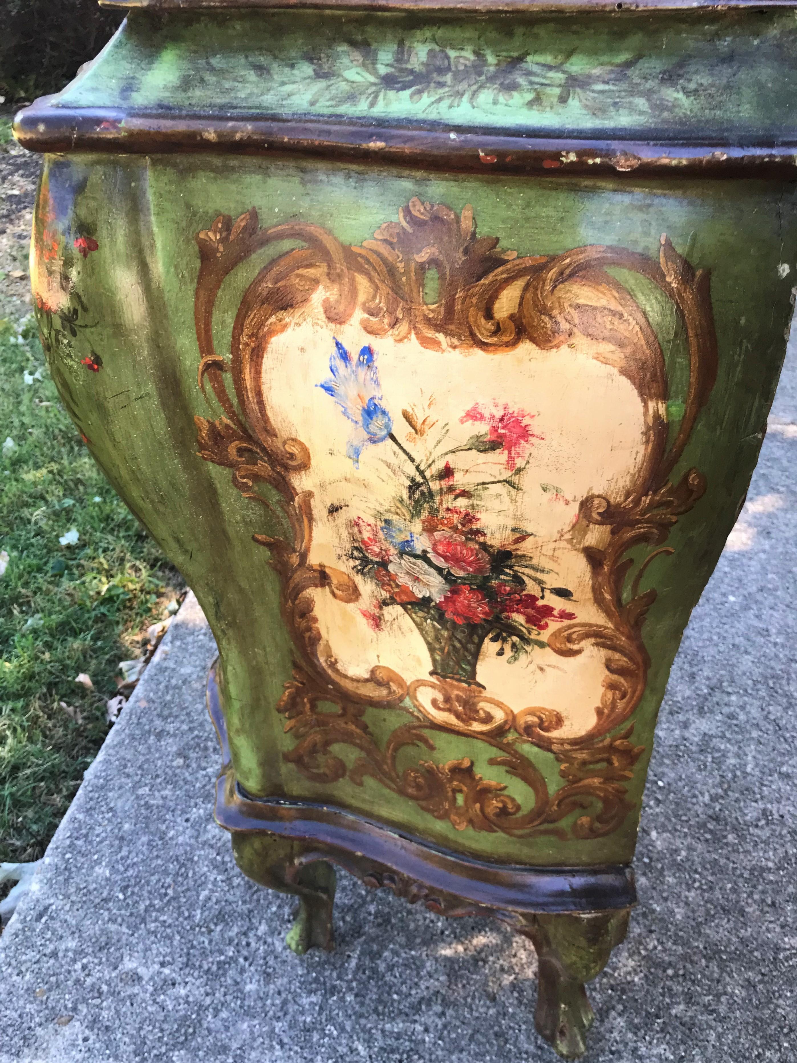 Pair of Venetian or Italian Floral Decorated Painted Commode Consoles 7