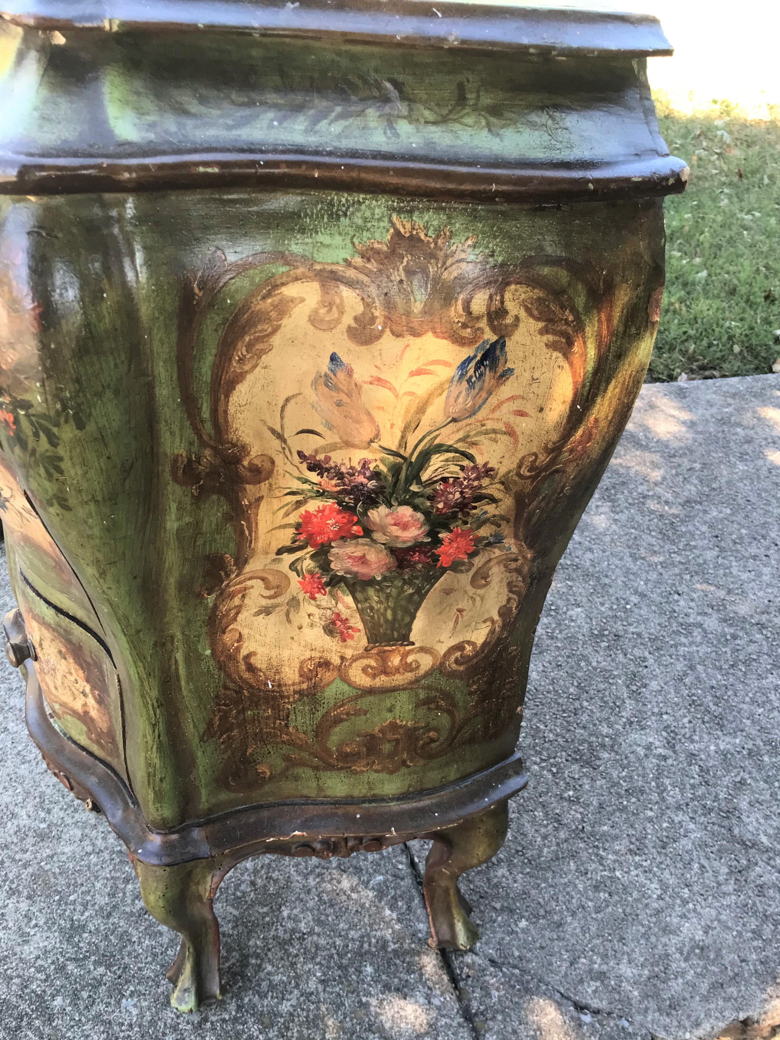 Pair of Venetian or Italian Floral Decorated Painted Commode Consoles 1
