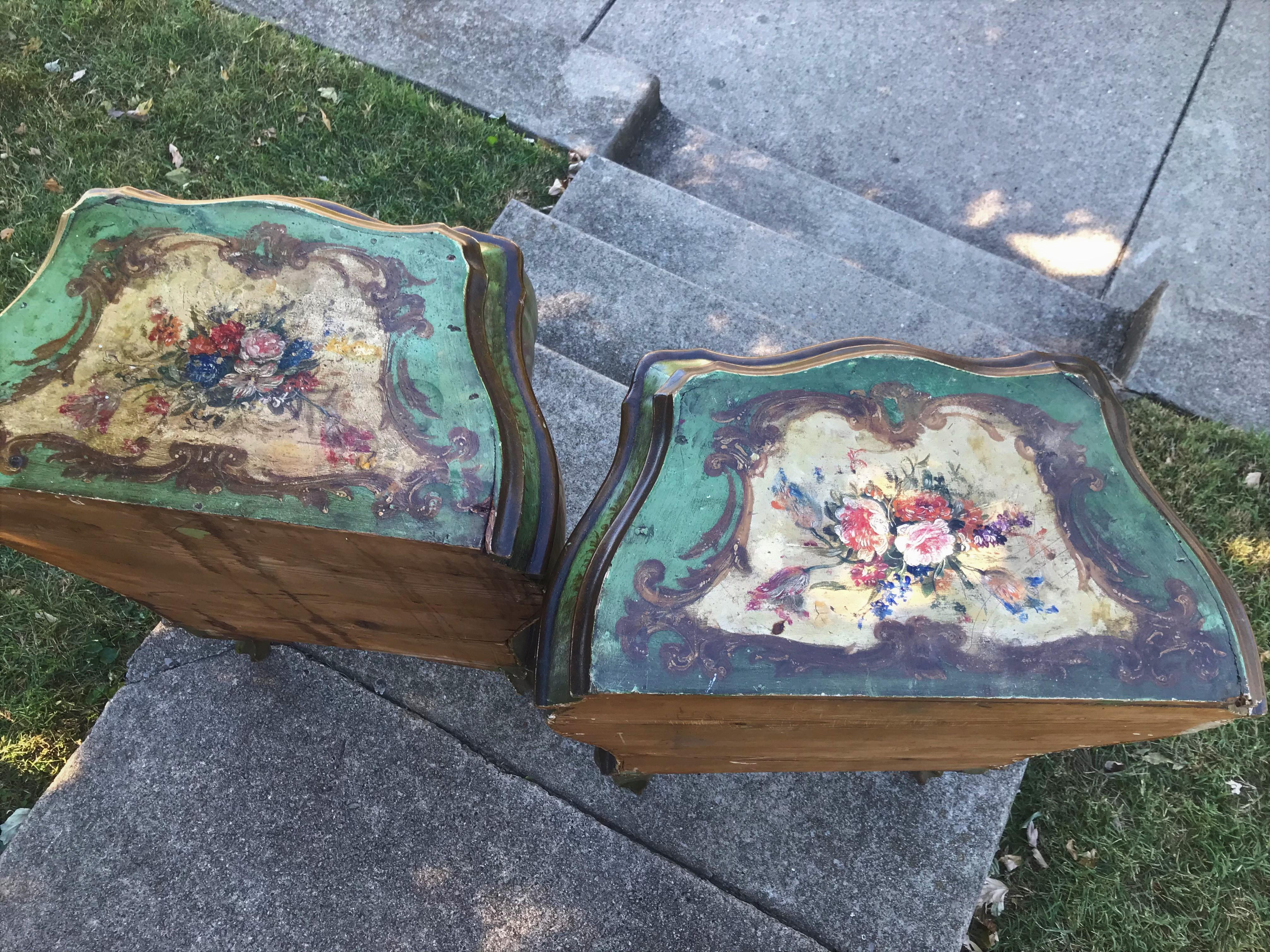 Pair of Venetian or Italian Floral Decorated Painted Commode Consoles 3