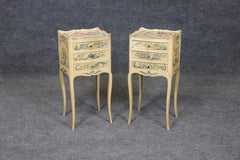 Pair of venetian Paint Decorated Cherubs Putti Distressed Finish Night Stands