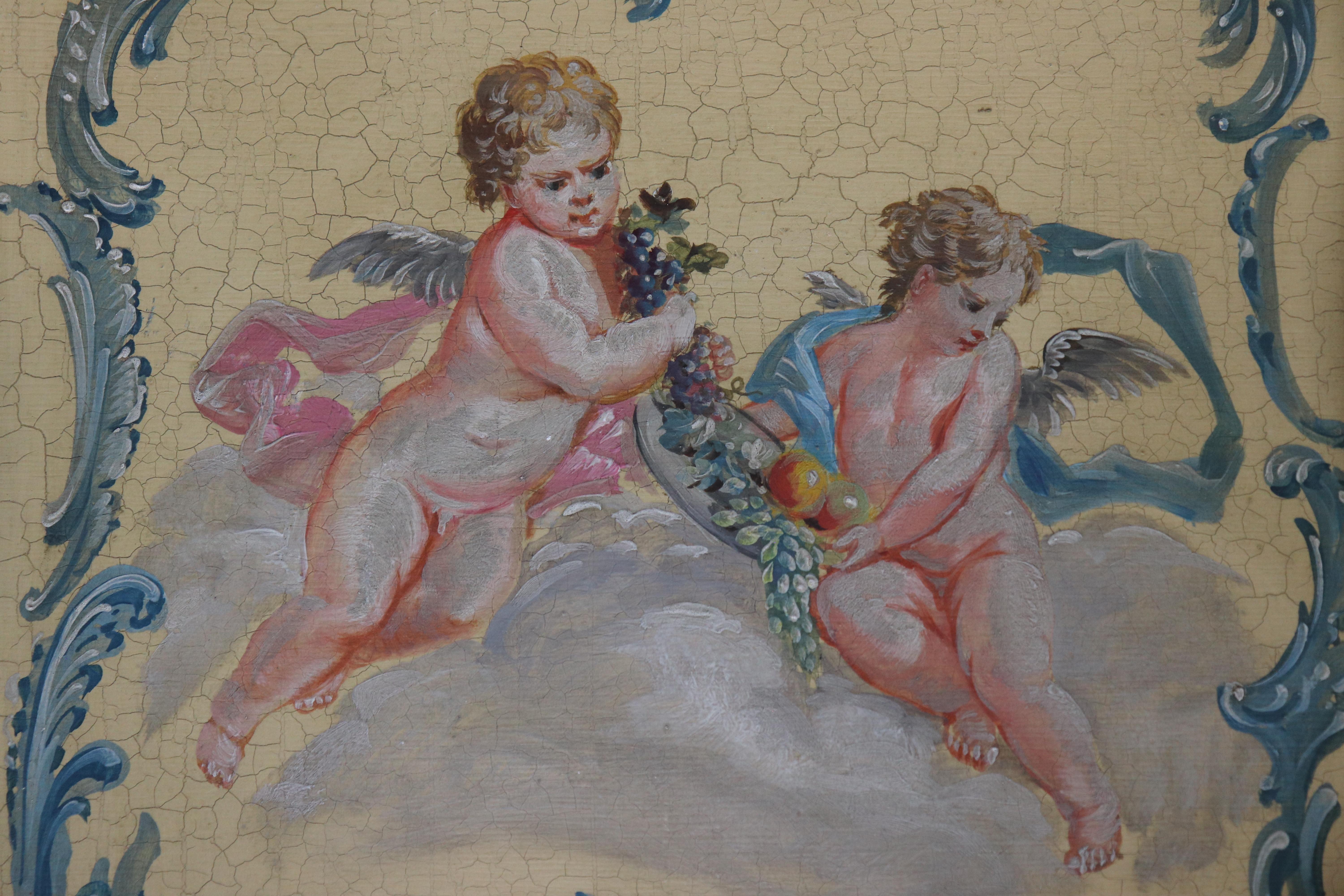 Pair of venetian Paint Decorated Cherubs Putti Distressed Finish Night Stands in vendita 1