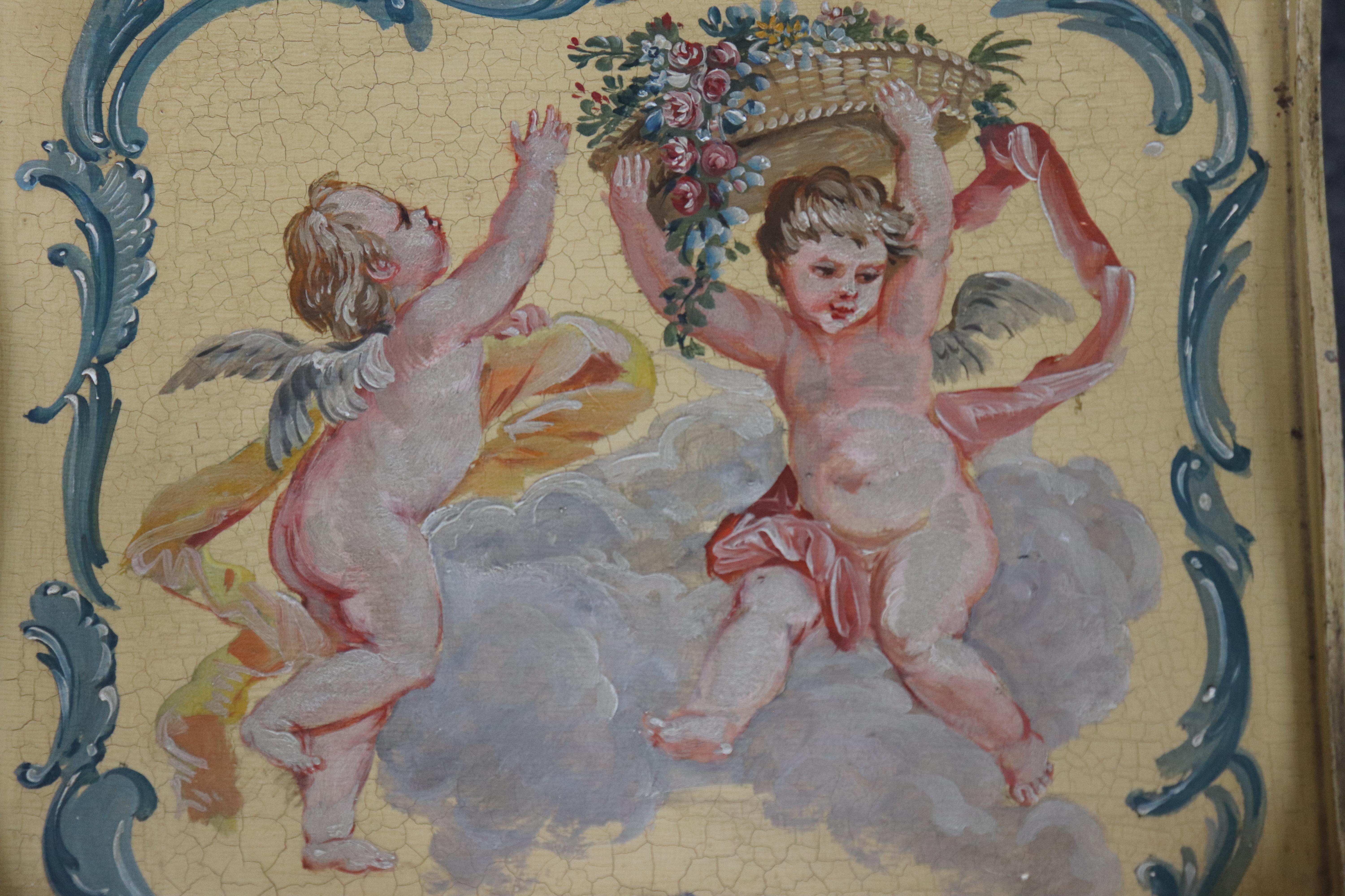 Pair of venetian Paint Decorated Cherubs Putti Distressed Finish Night Stands in vendita 2