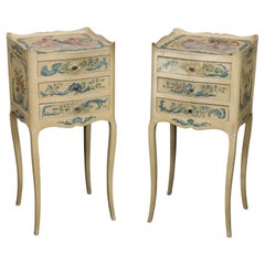 Pair of venetian Paint Decorated Cherubs Putti Distressed Finish Night Stands