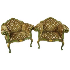 Pair of Venetian Painted and Carved Wooden Armchairs, circa 1900