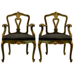 Pair of Venetian Painted and Gilded Armchairs