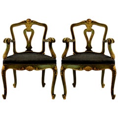 Pair of Venetian Painted and Gilded Armchairs
