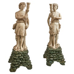 Pair of Venetian Painted Carved Wood Torchere Figures, circa 1790