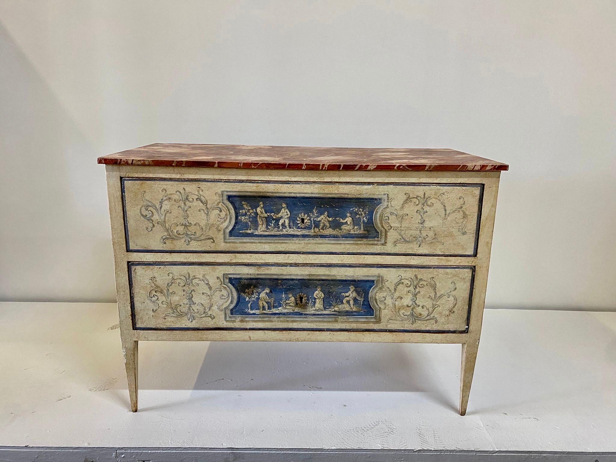Pair of Venetian Painted Neoclassical Commodes For Sale 8