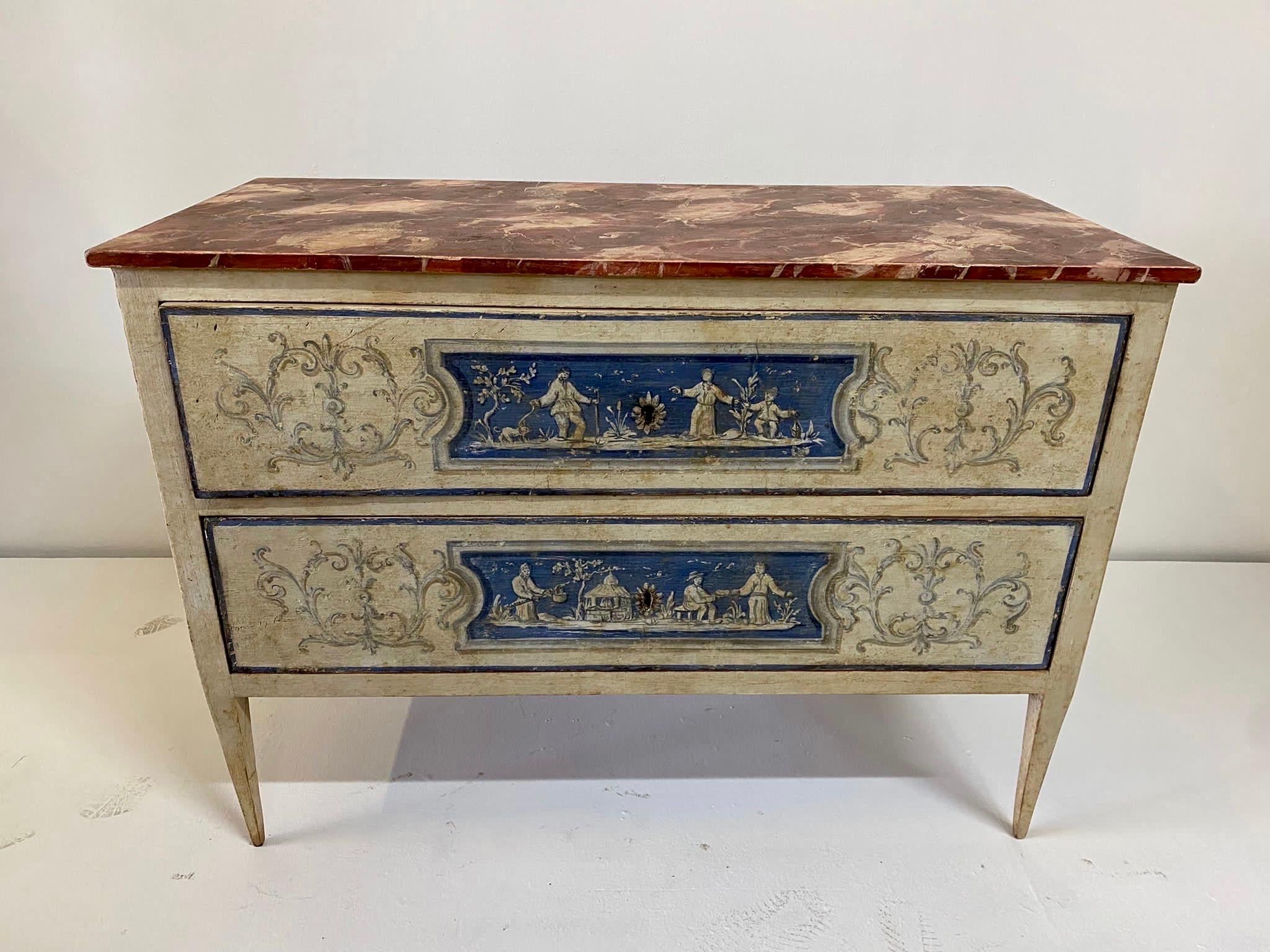 Pair of Venetian Painted Neoclassical Commodes For Sale 9