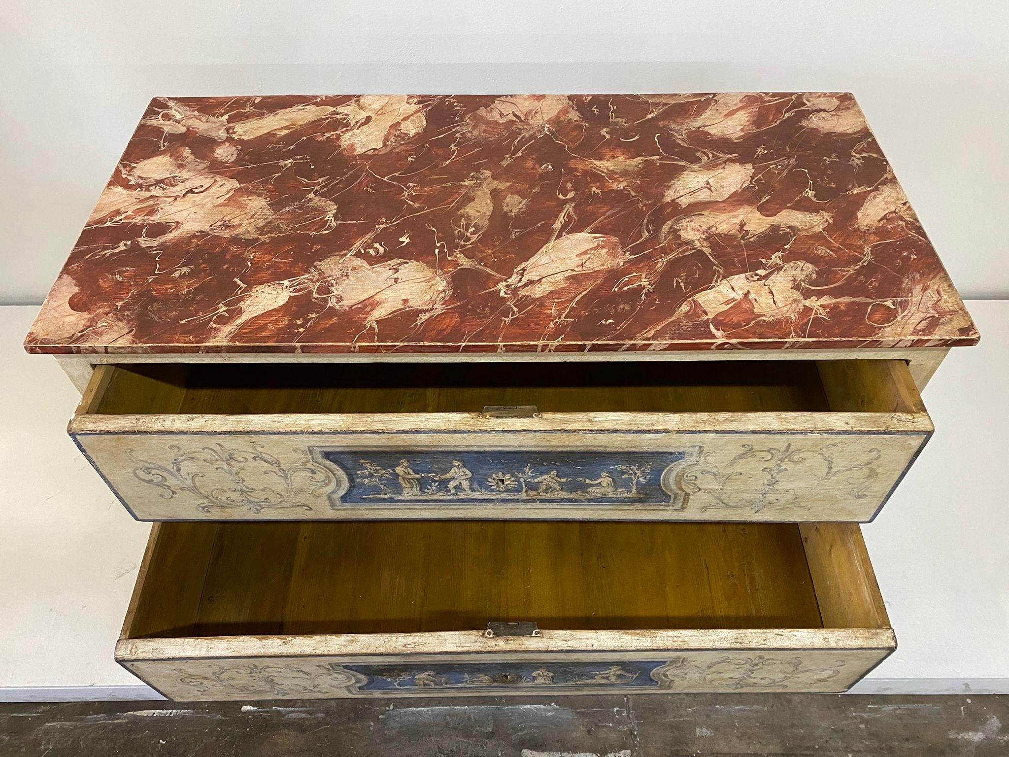 Italian Pair of Venetian Painted Neoclassical Commodes For Sale