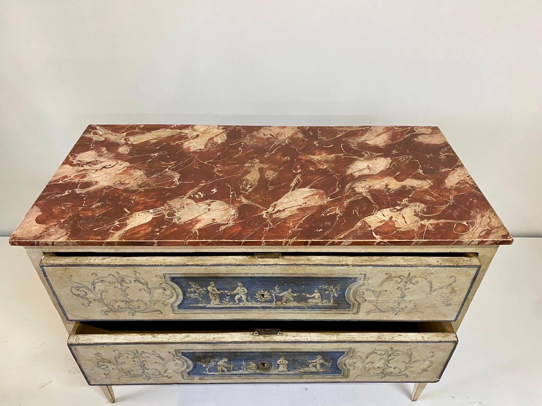 Wood Pair of Venetian Painted Neoclassical Commodes For Sale