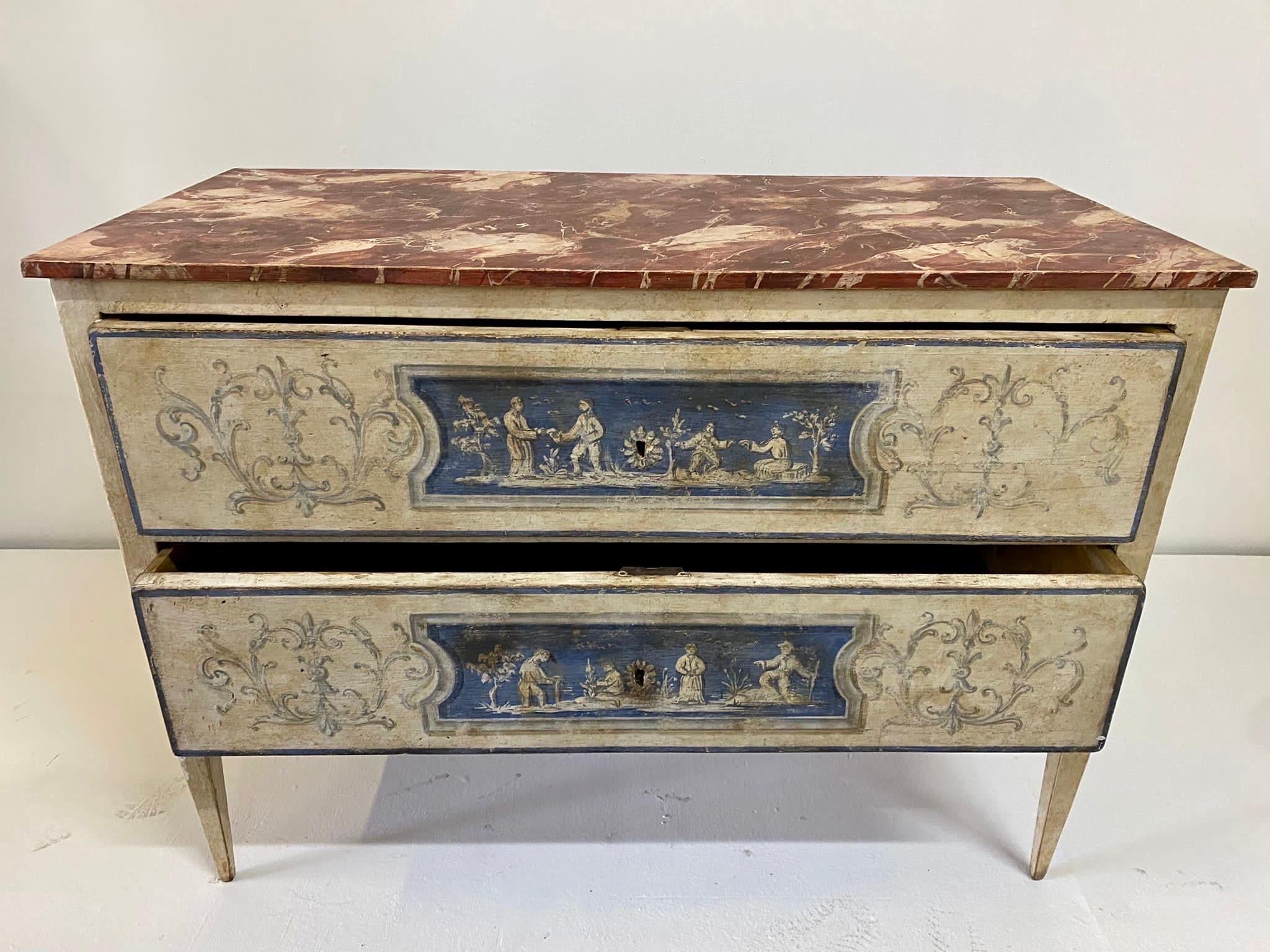 Pair of Venetian Painted Neoclassical Commodes For Sale 3