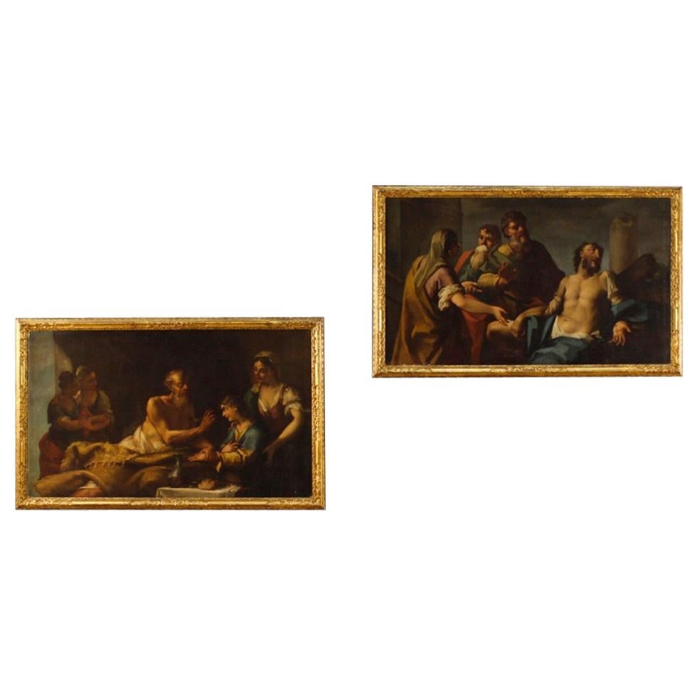 Pair of Venetian Paintings Mythological Scenes Oil on Canvas from 18th Century