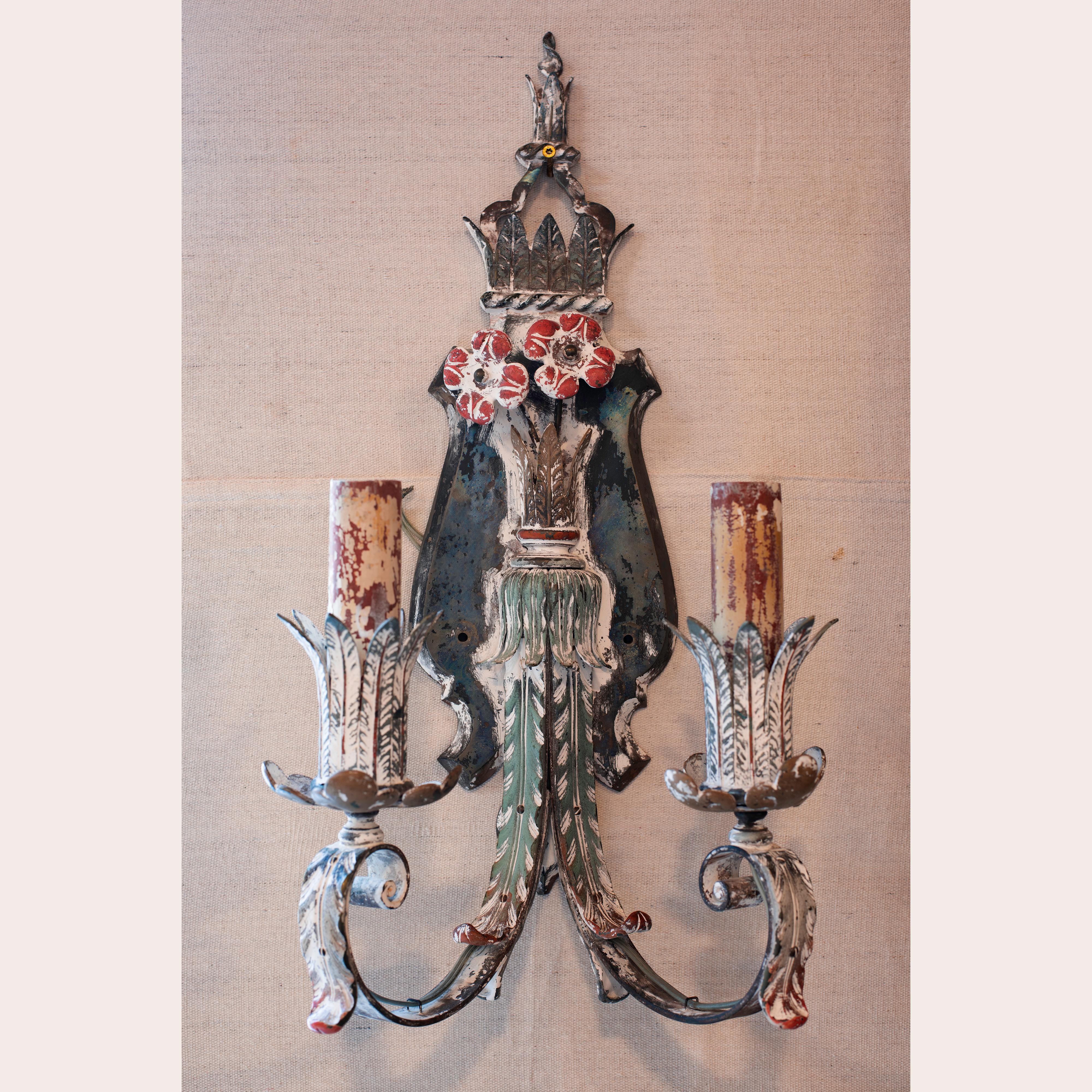 Polychromé Paire d'appliques en bronze polychrome vénitien en vente