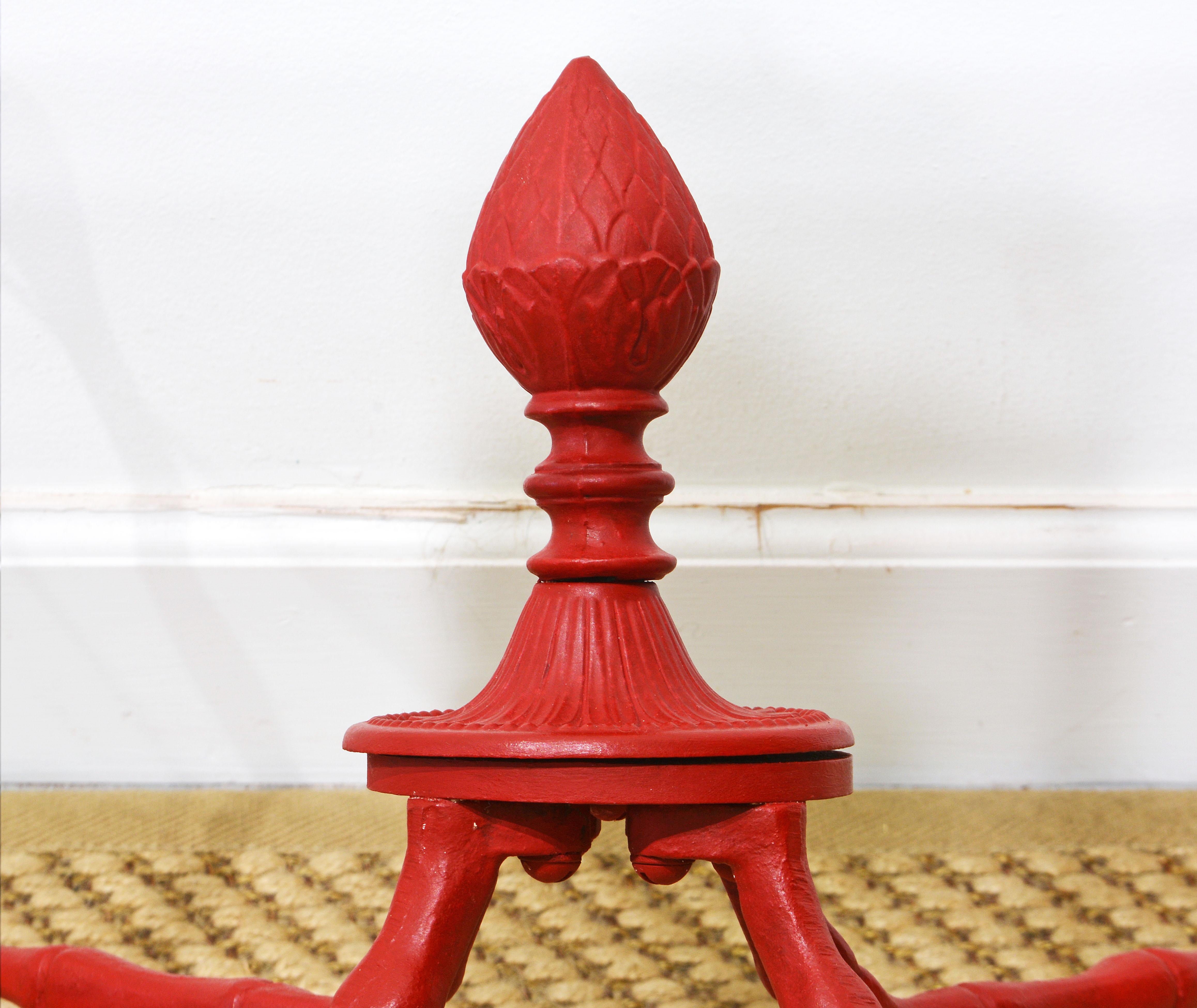 Pair of Venetian Red Faux Bamboo Regency Style Floating Glass Top Side Tables 5