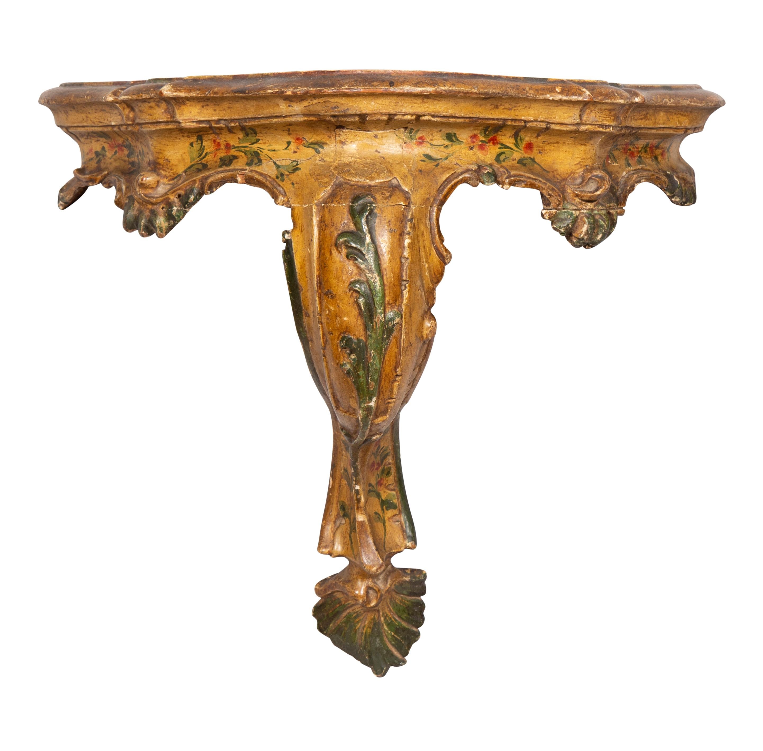 Italian Pair of Venetian Rococo Painted Wall Brackets For Sale