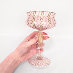 Pair of Venetian / Salviati Murano Glass Latticino Toasting Champagne Glasses
