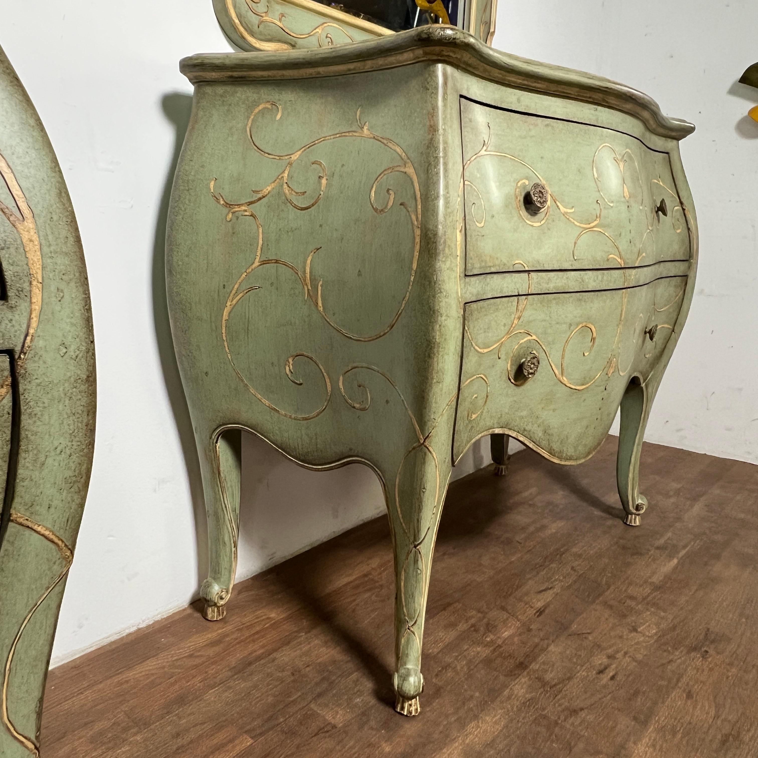 American Pair of Venetian Style Bombe Chests With Matching Wall Mirrors by Thomasville