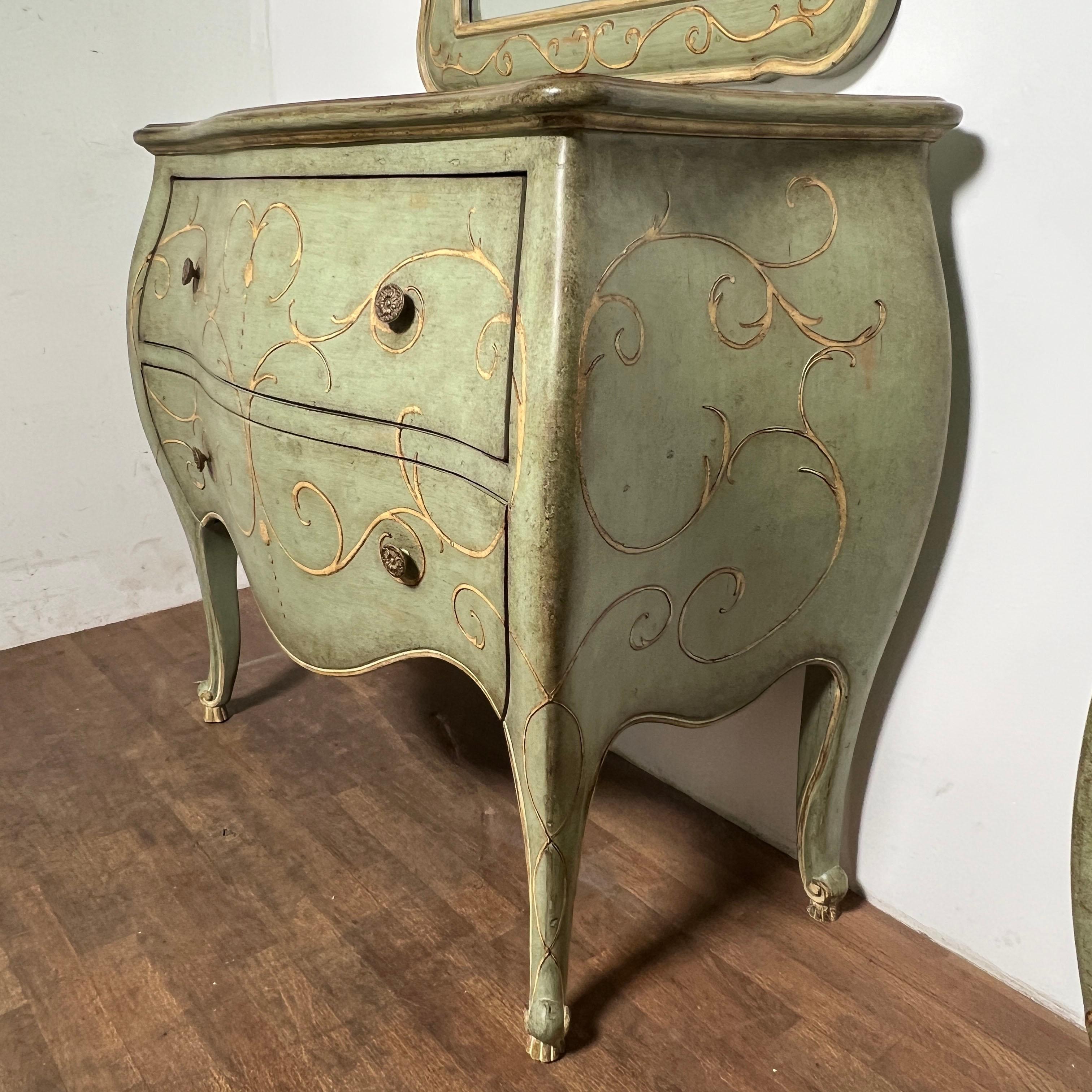 Pair of Venetian Style Bombe Chests With Matching Wall Mirrors by Thomasville 1