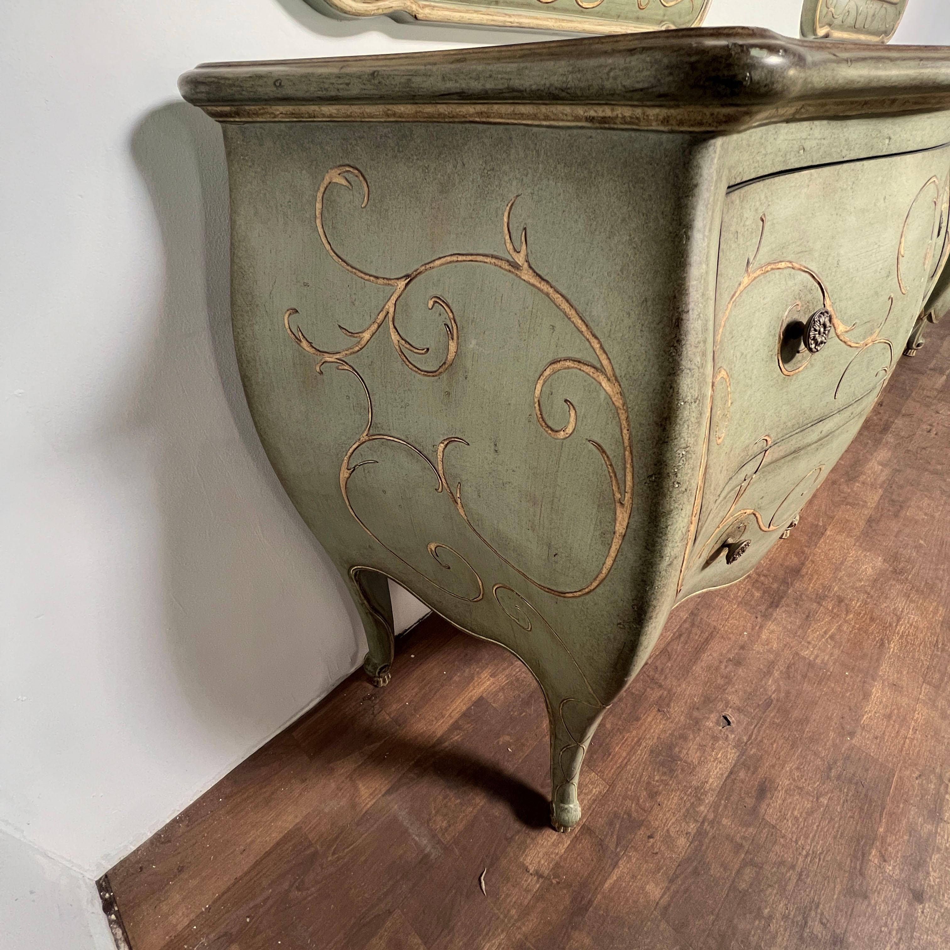 Pair of Venetian Style Bombe Chests With Matching Wall Mirrors by Thomasville 2