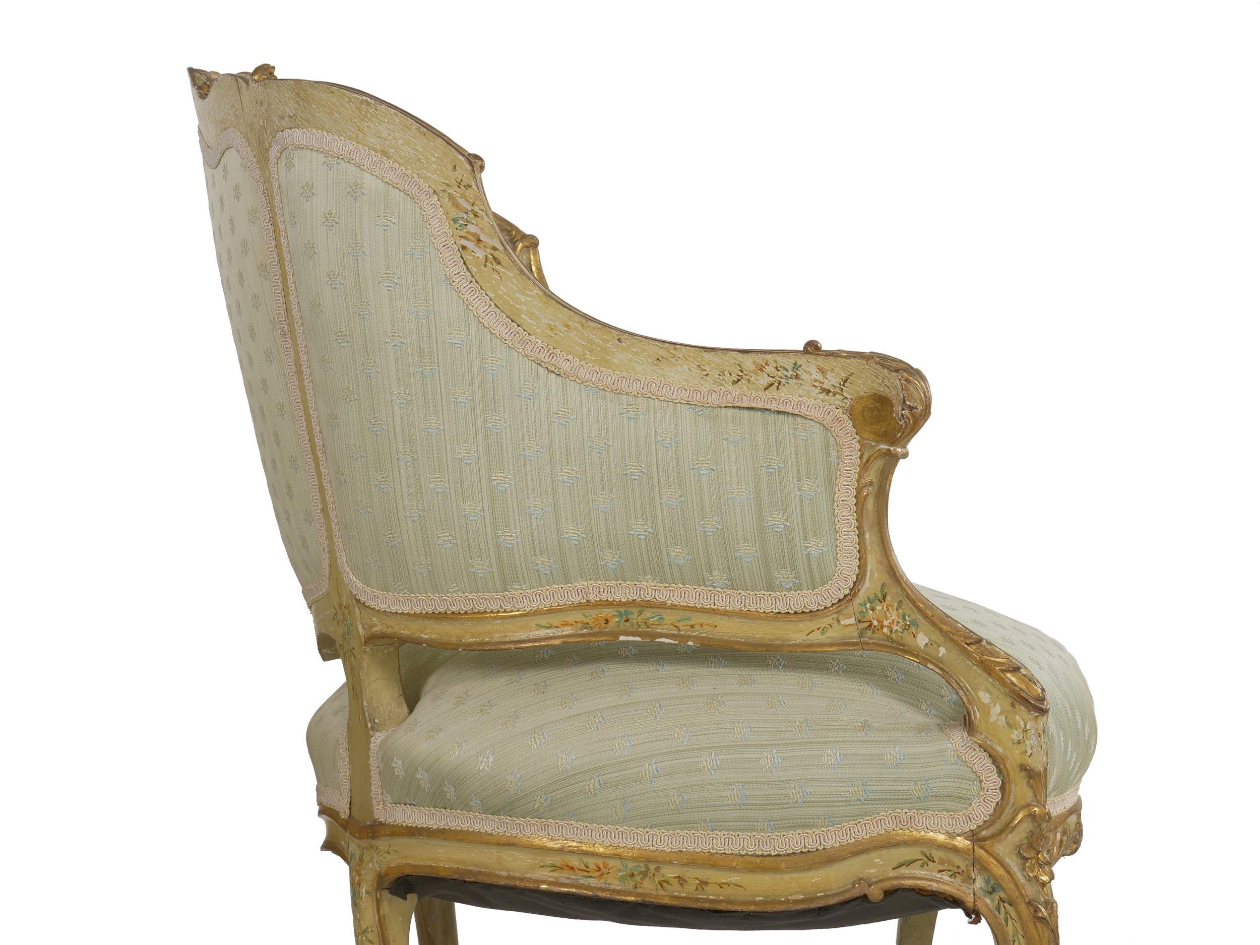 Pair of Venetian Style Carved and Painted Antique Armchairs 7