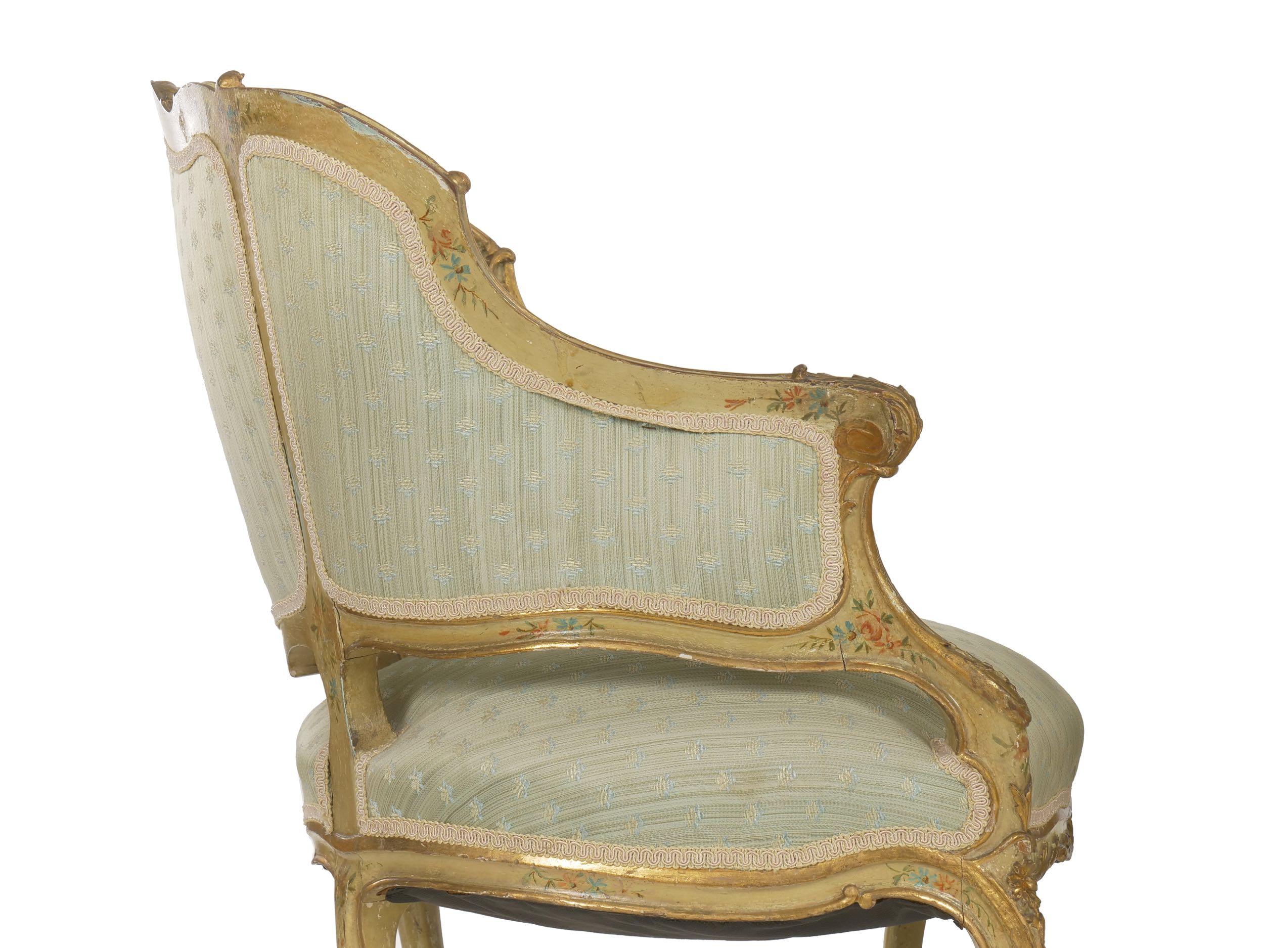 Pair of Venetian Style Carved and Painted Antique Armchairs 8