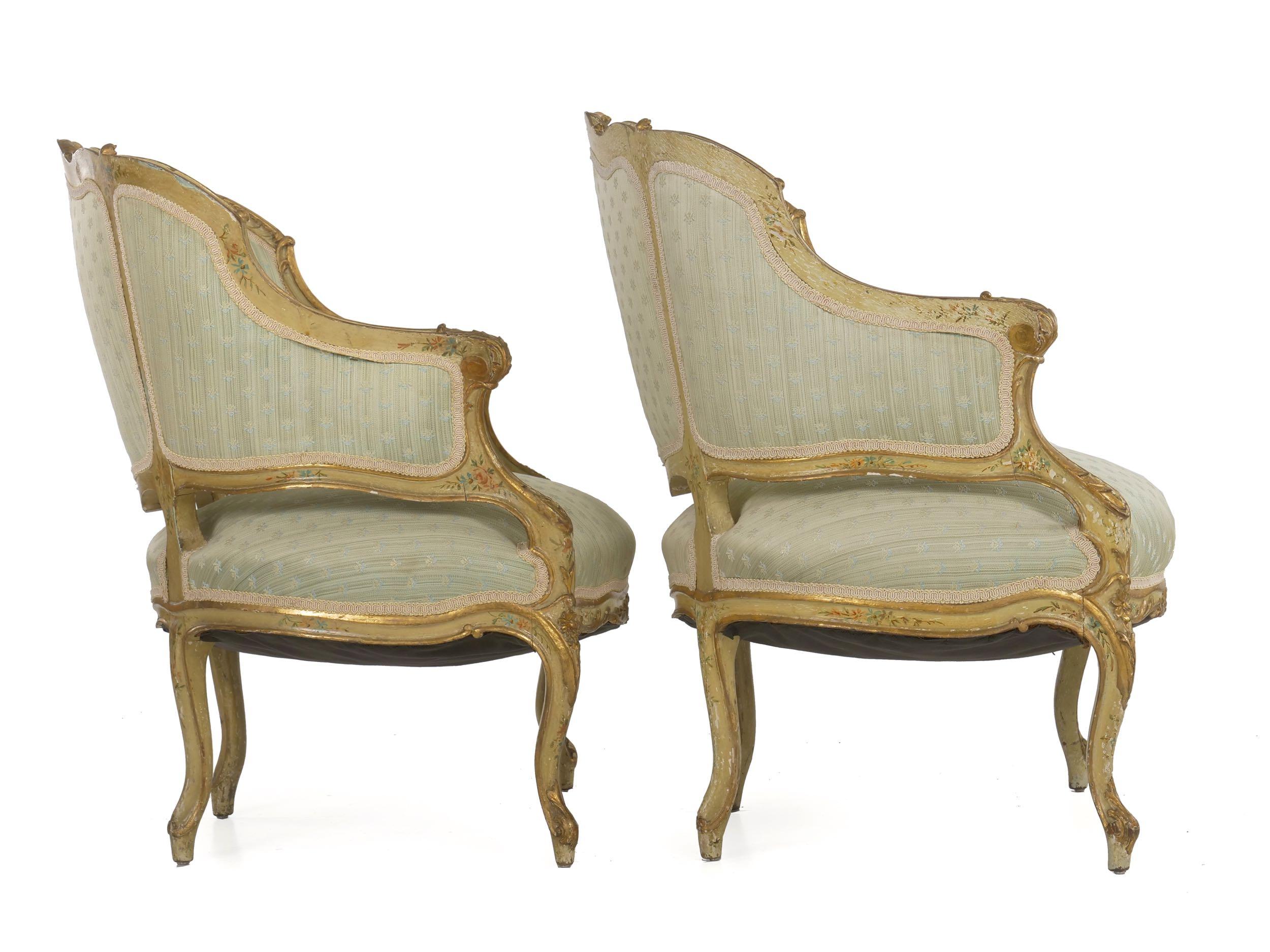 Pair of Venetian Style Carved and Painted Antique Armchairs In Good Condition In Shippensburg, PA