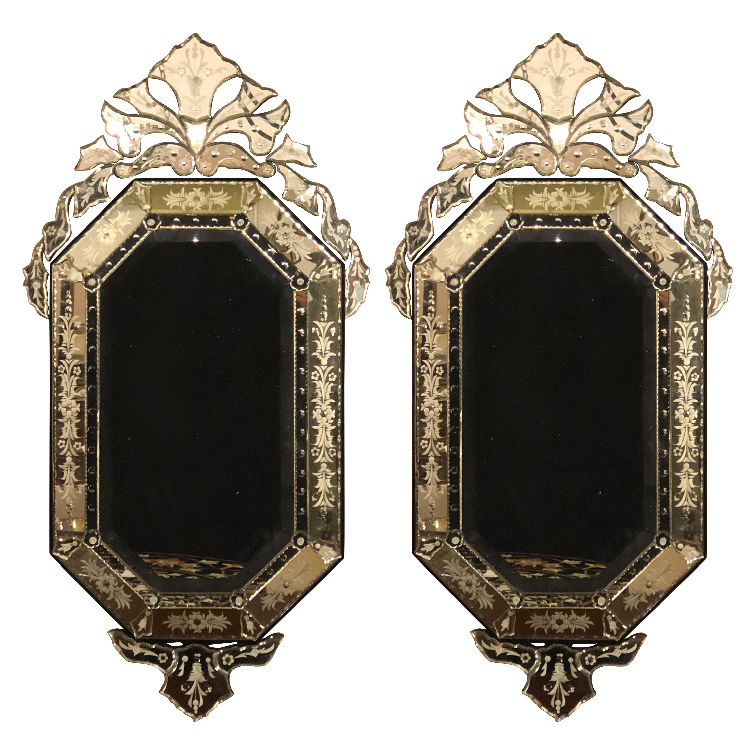 Pair of Venetian Style Glass Wall Console Mirrors