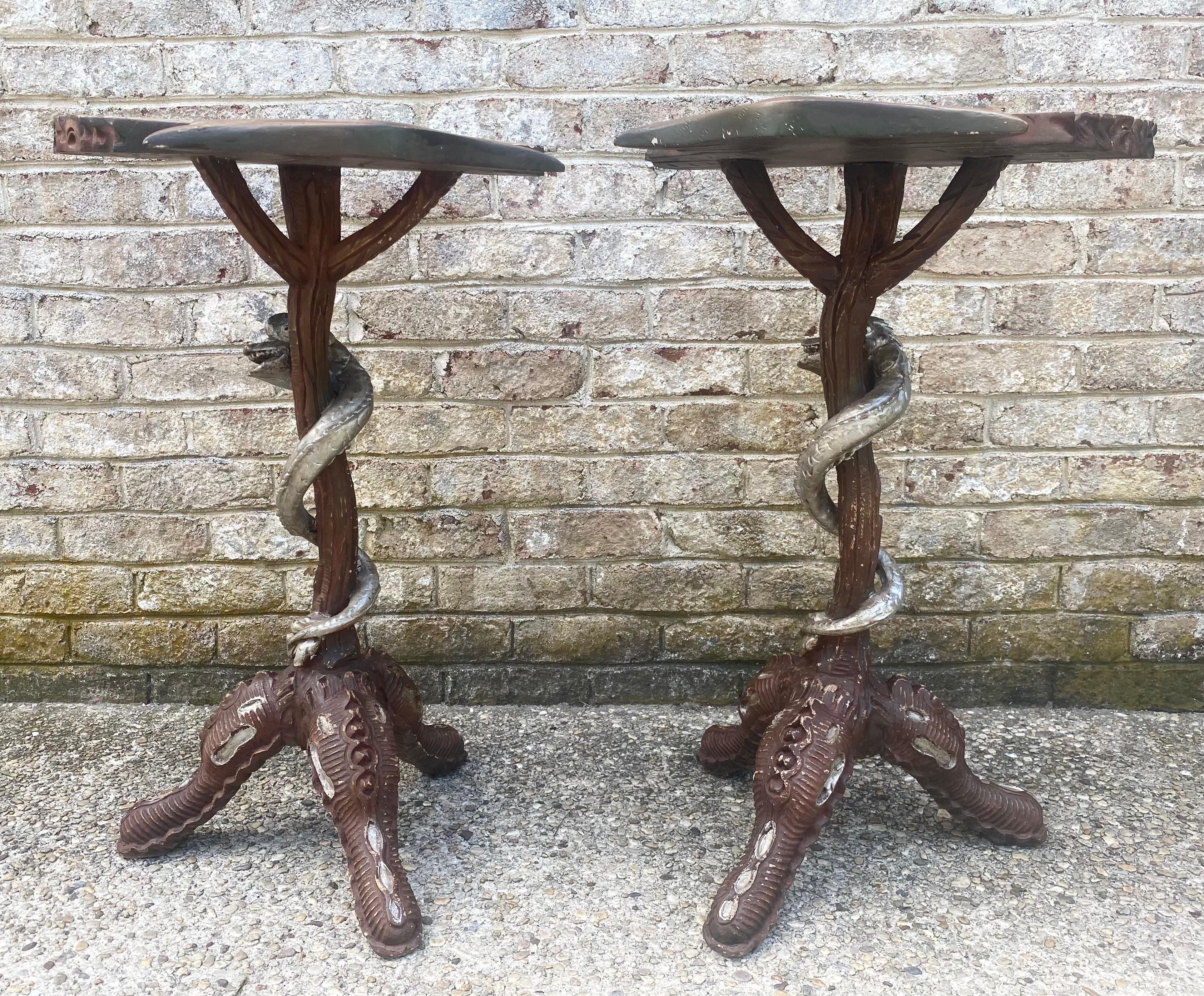 Pair of Venetian Style Grotto Pedestals or Side Tables In Good Condition For Sale In East Hampton, NY