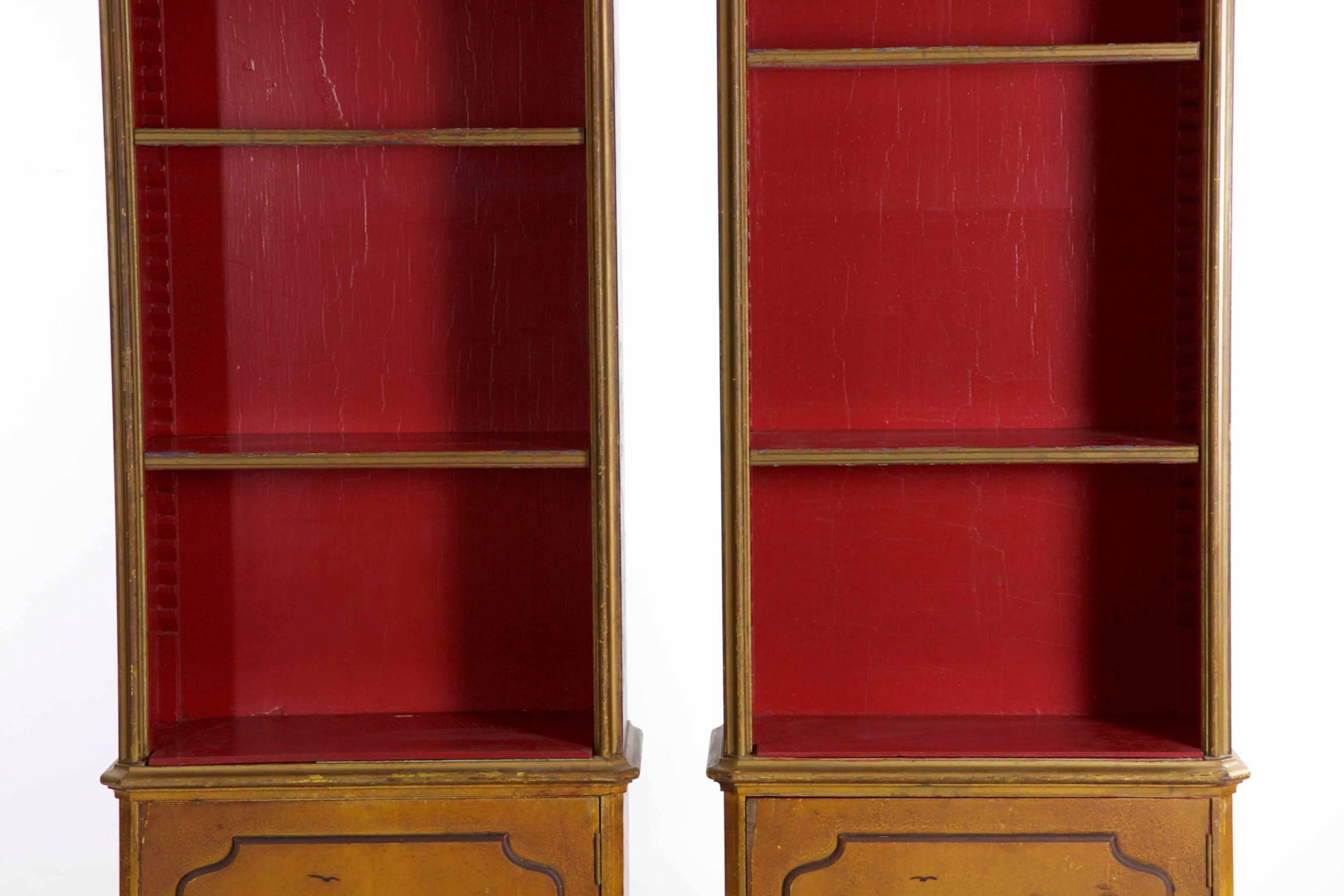 European Pair of Venetian Style Japanned Bookcase Cabinets, circa 1920-1940