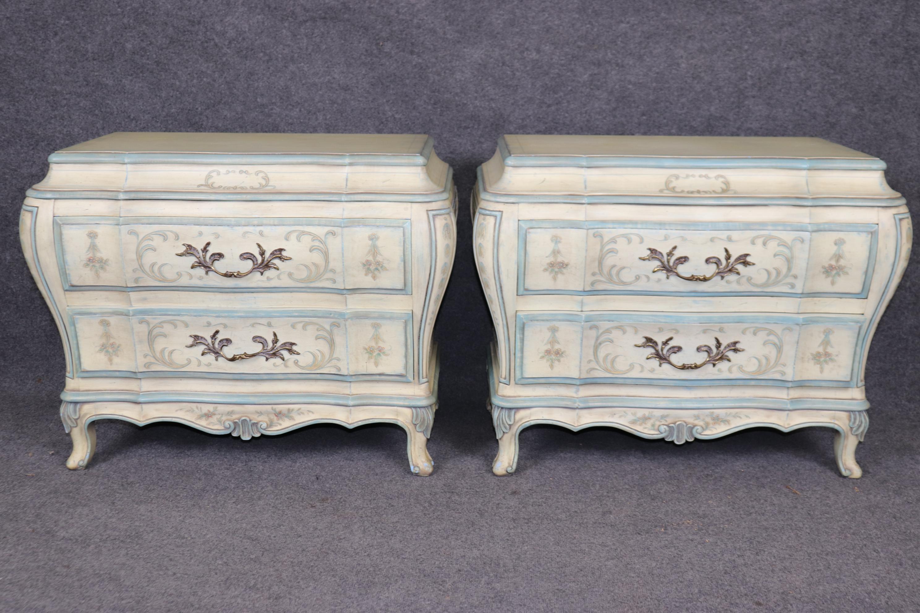 Louis XV Pair of Venetian Style Karges Paint Decorated Commodes Night Stands