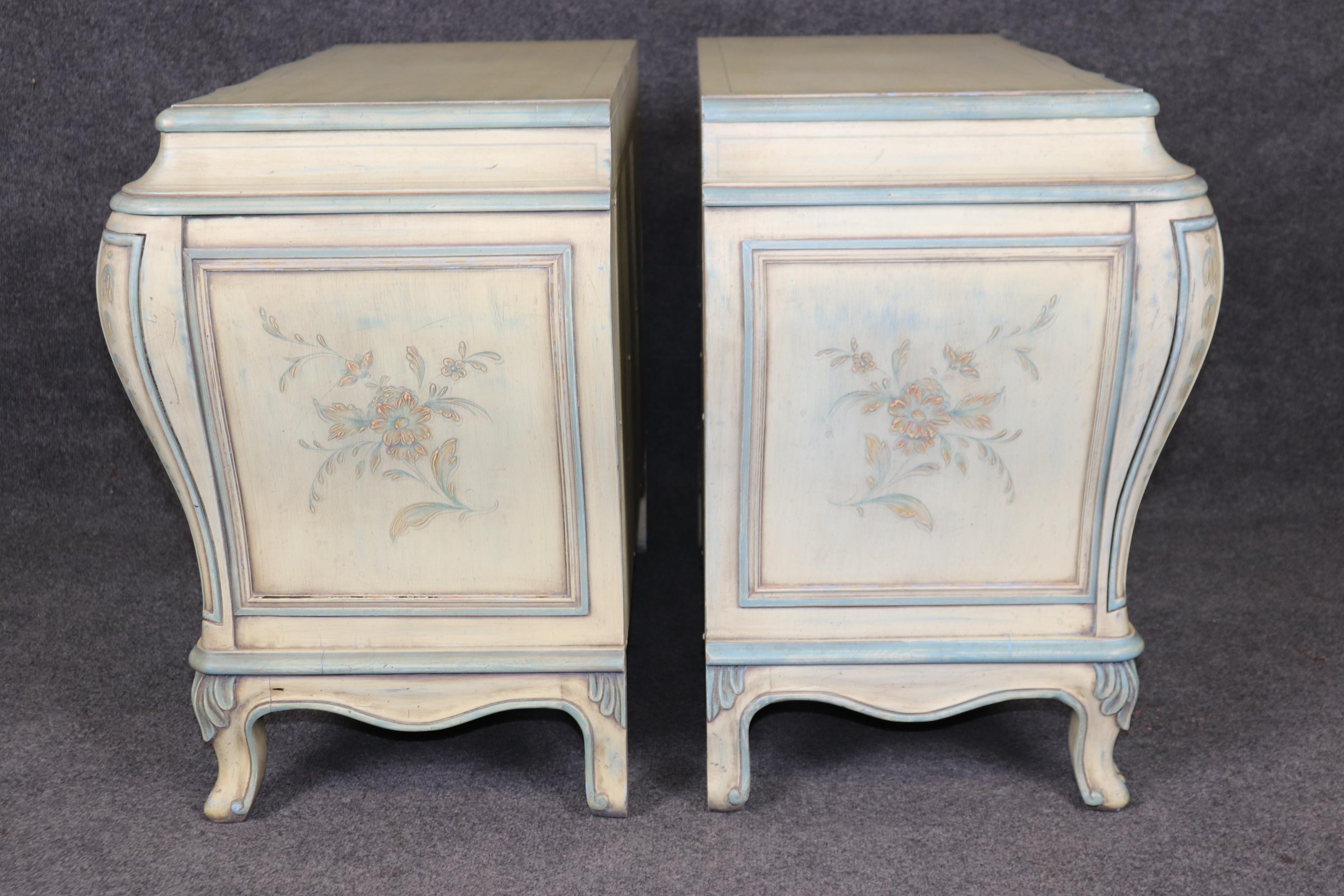 American Pair of Venetian Style Karges Paint Decorated Commodes Night Stands