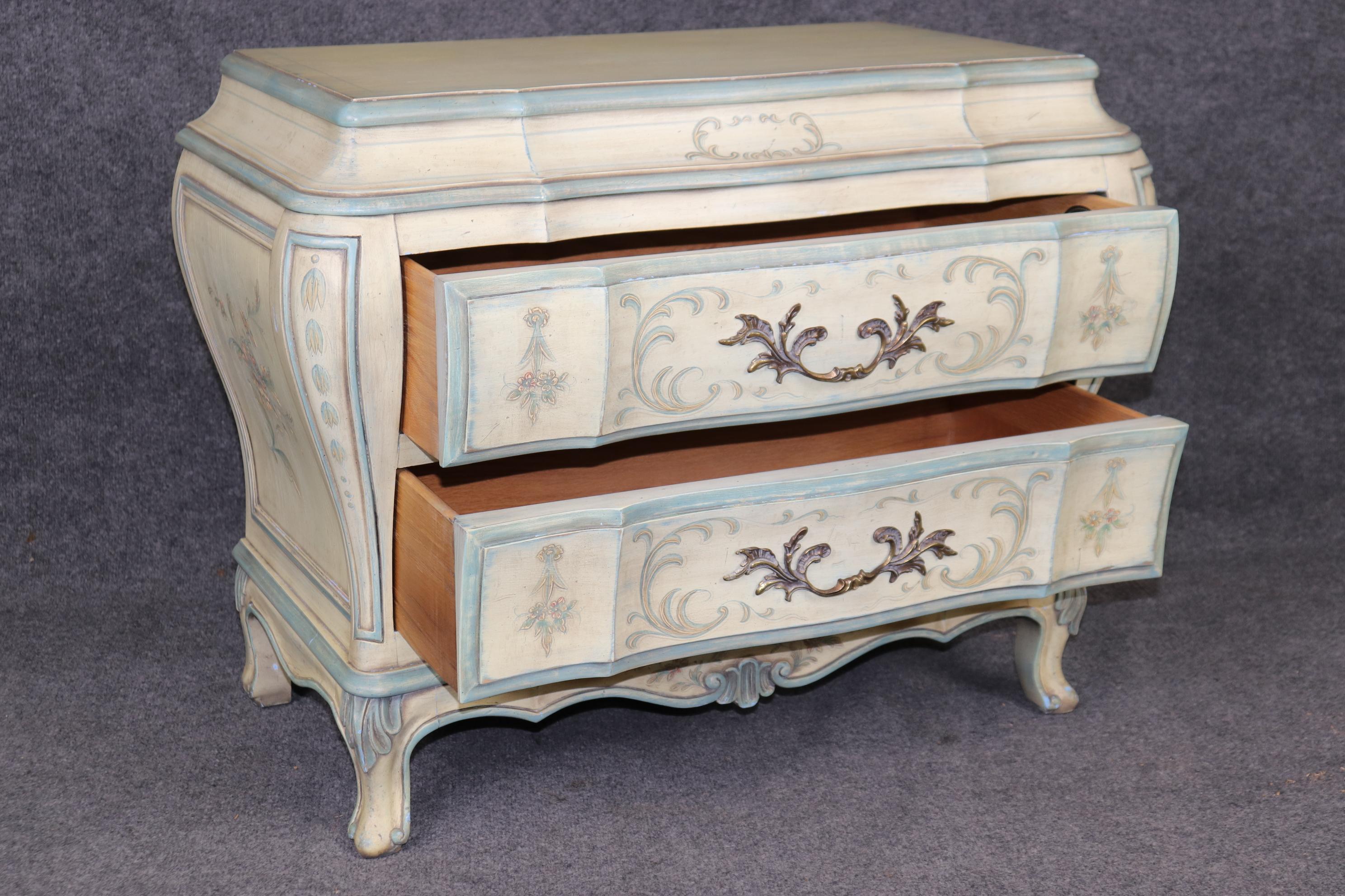 Mid-20th Century Pair of Venetian Style Karges Paint Decorated Commodes Night Stands